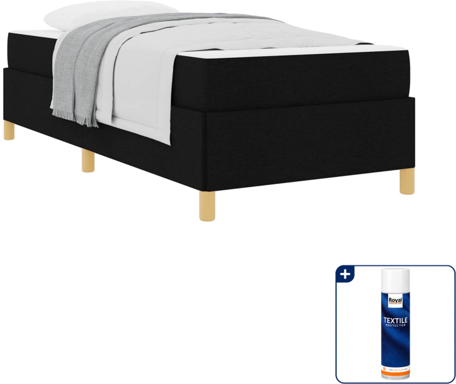 vidaXL bed met matras - 90 x 200 cm - stof - zwart - Inclusief textielbeschermer 500 ml Taupe