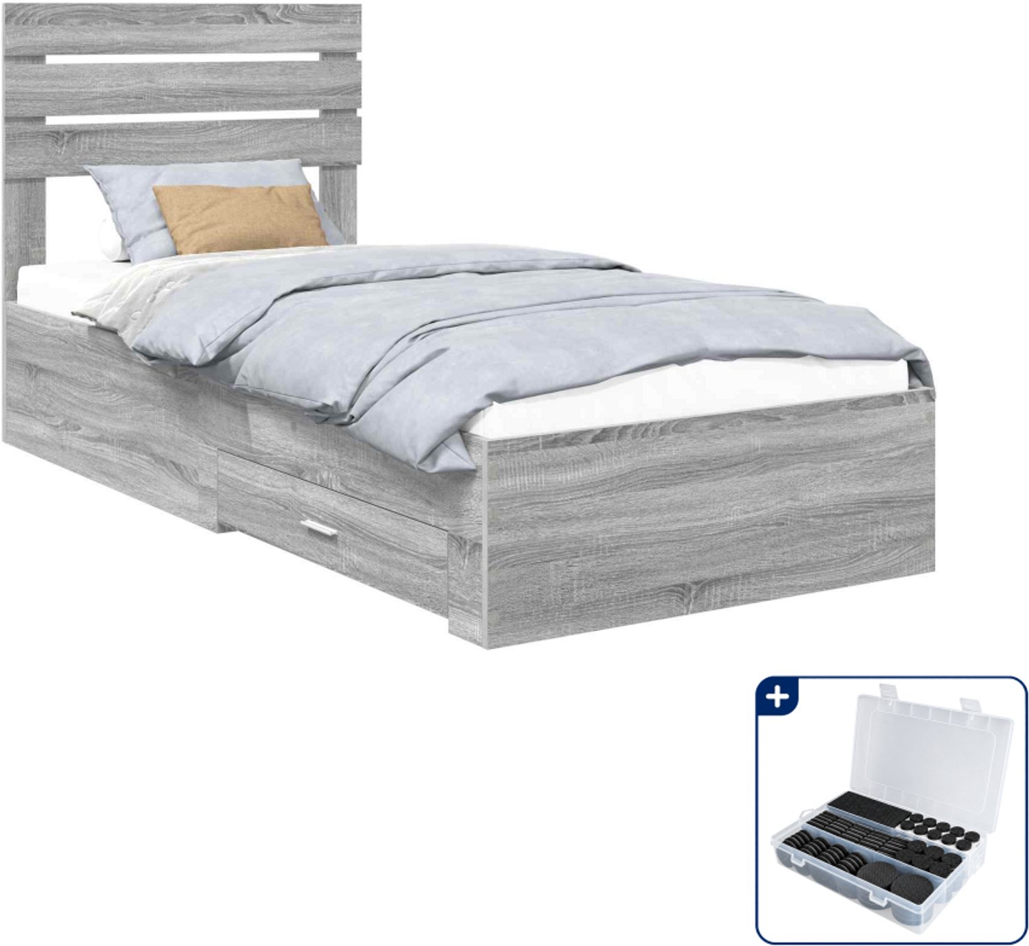 vidaXL bedframe met lade - 100 x 200 cm - bewerkt hout - grijs sonoma - Inclusief antikrasvilt 177-delig