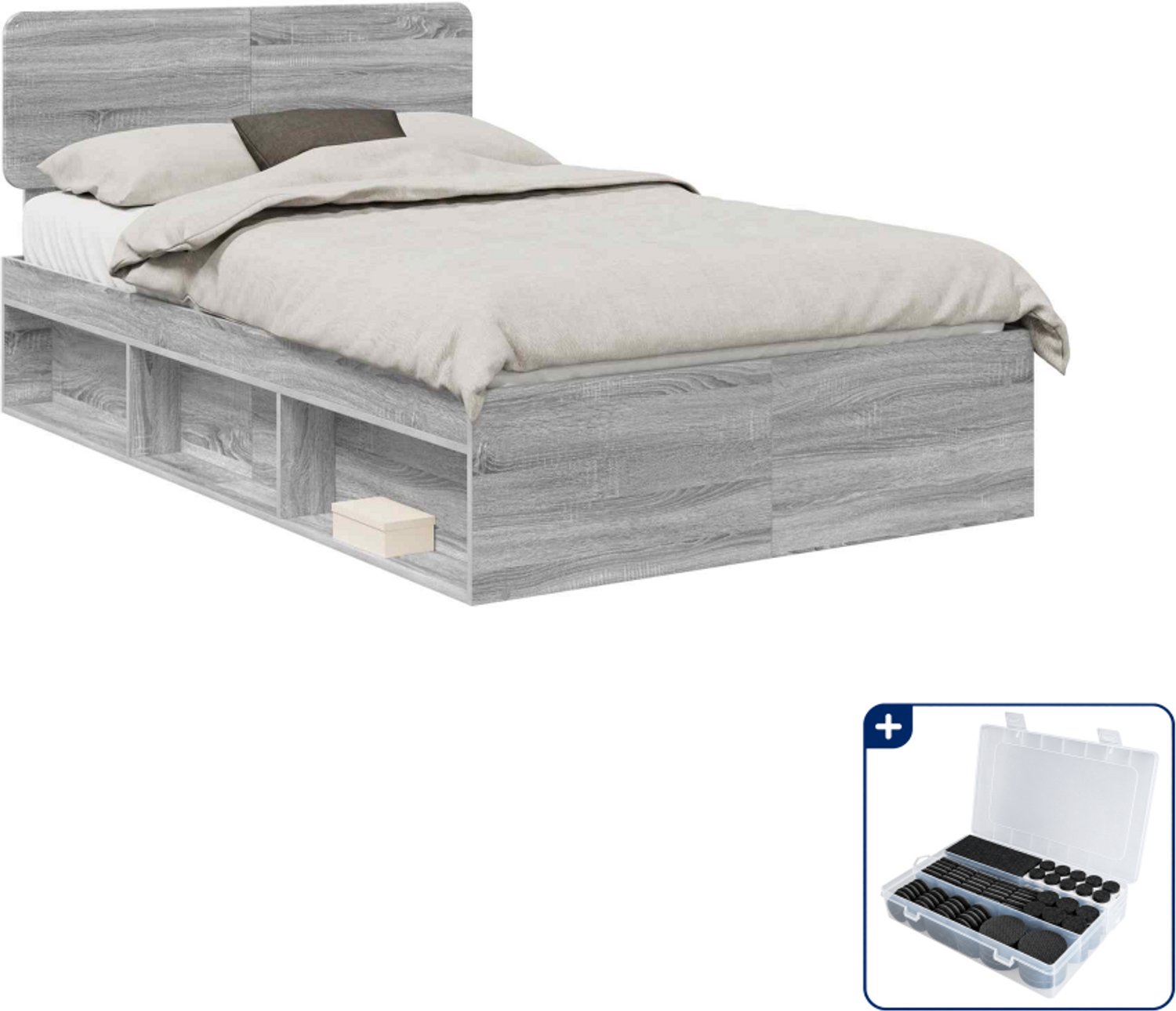 vidaXL Bedframe - 120 x 200 cm - grijs sonoma - Inclusief antikrasvilt 177-delig Wit