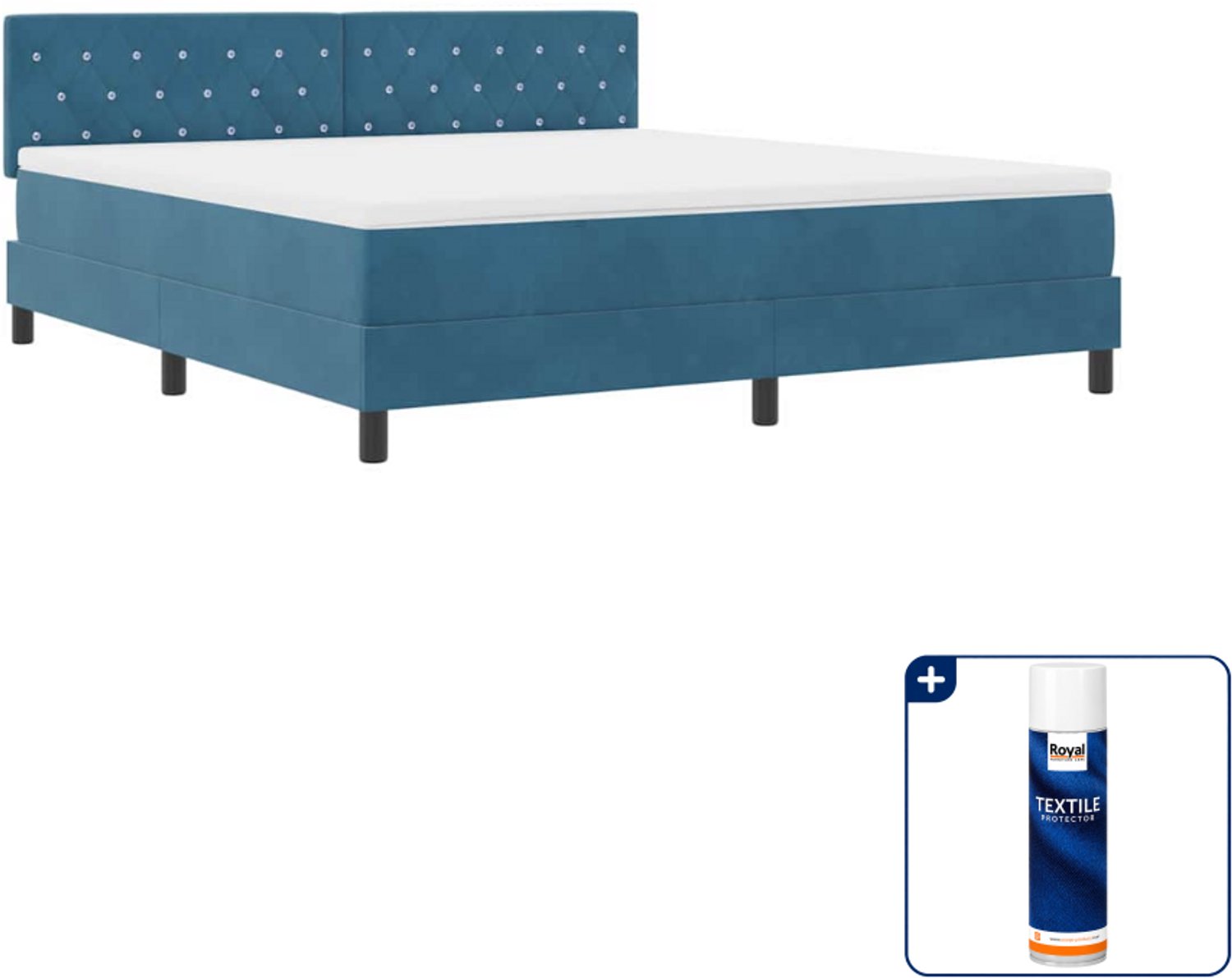 vidaXL Kingsize boxspring - 180 x 200 cm - fluweel - donkerblauw - Inclusief textielbeschermer 500 ml