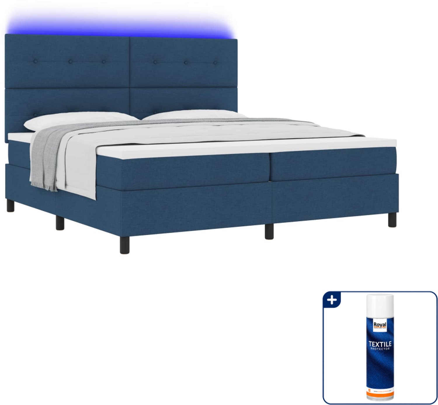 vidaXL boxspring met led - 200 x 200 cm - blauw - Inclusief textielbeschermer 500 ml