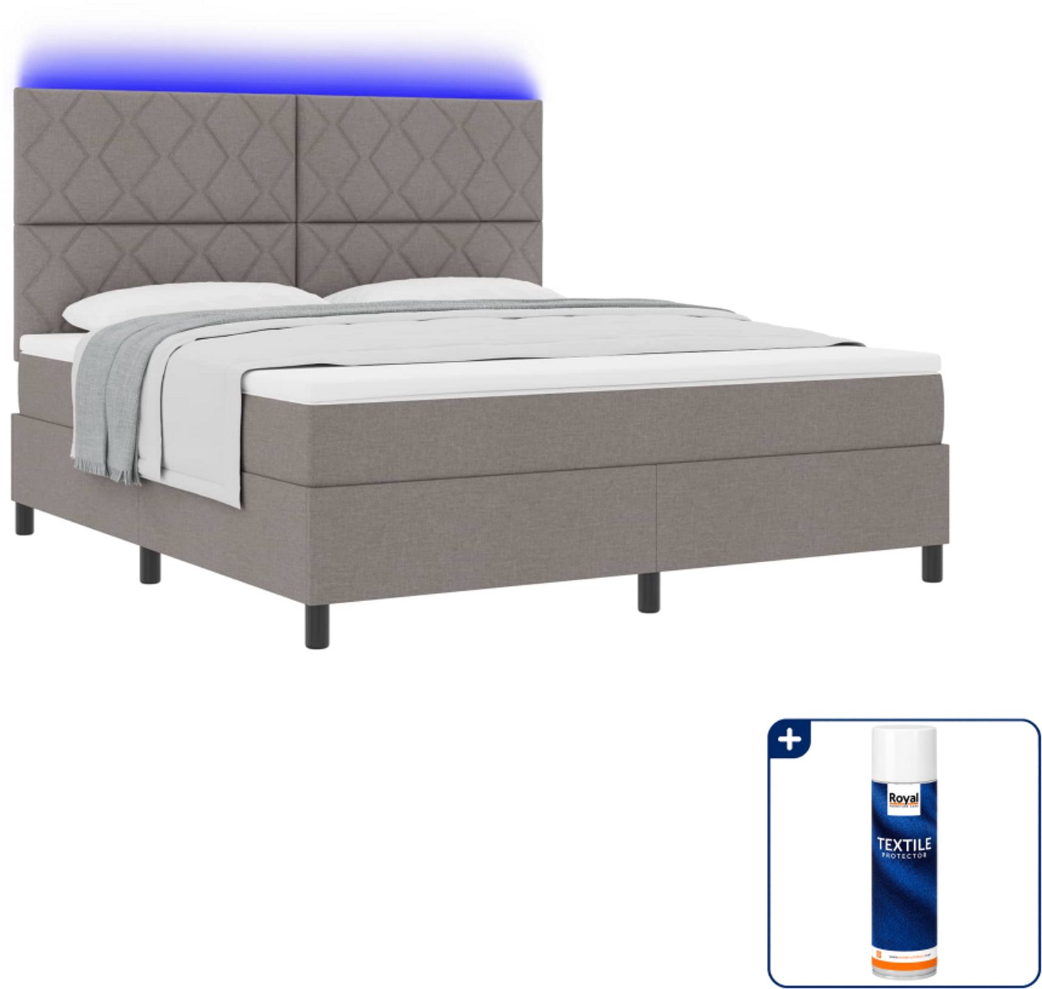 vidaXL Boxspring Kingsize - 180 x 200 cm - taupe - Inclusief textielbeschermer 500 ml