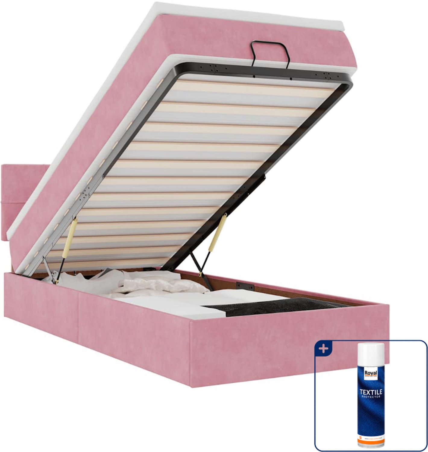 vidaXL ottoman bed - 80 x 200 cm - fluweel - roze - Inclusief textielbeschermer 500 ml Bruin