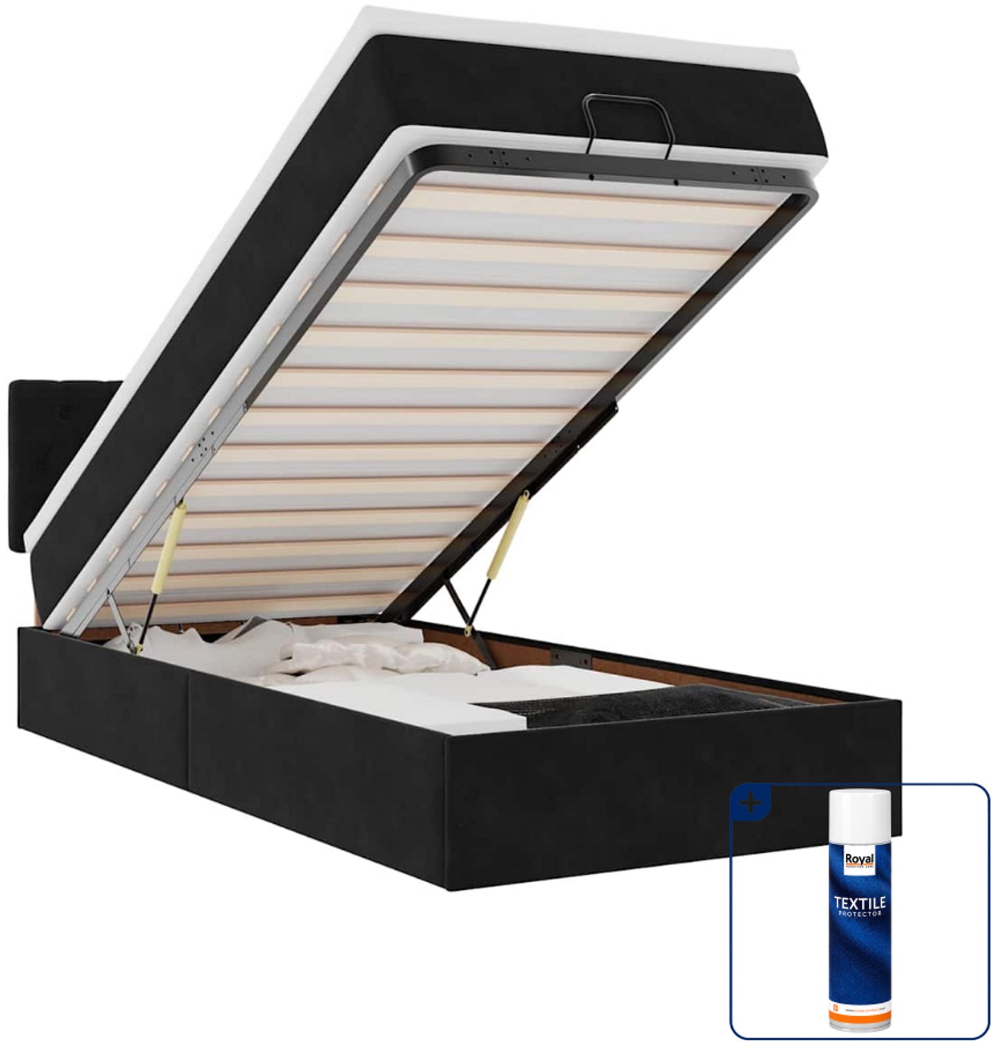 vidaXL ottoman bed met matras - 90 x 190 cm - fluweel - zwart - Inclusief textielbeschermer 500 ml Blauw