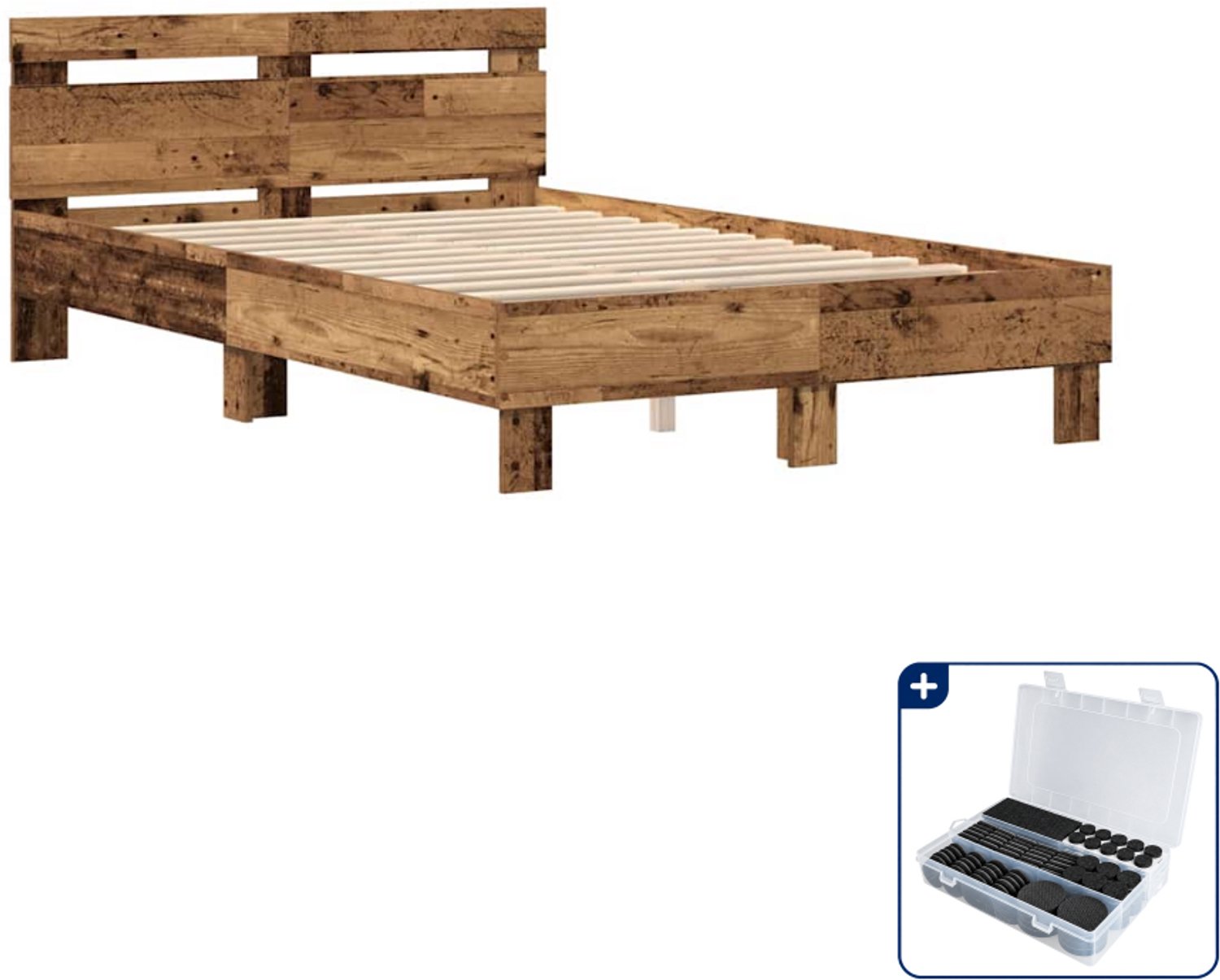 vidaXL bedframe met led 120 x 200 cm - bewerkt hout - oudhout - Inclusief antikrasvilt 177-delig Wit