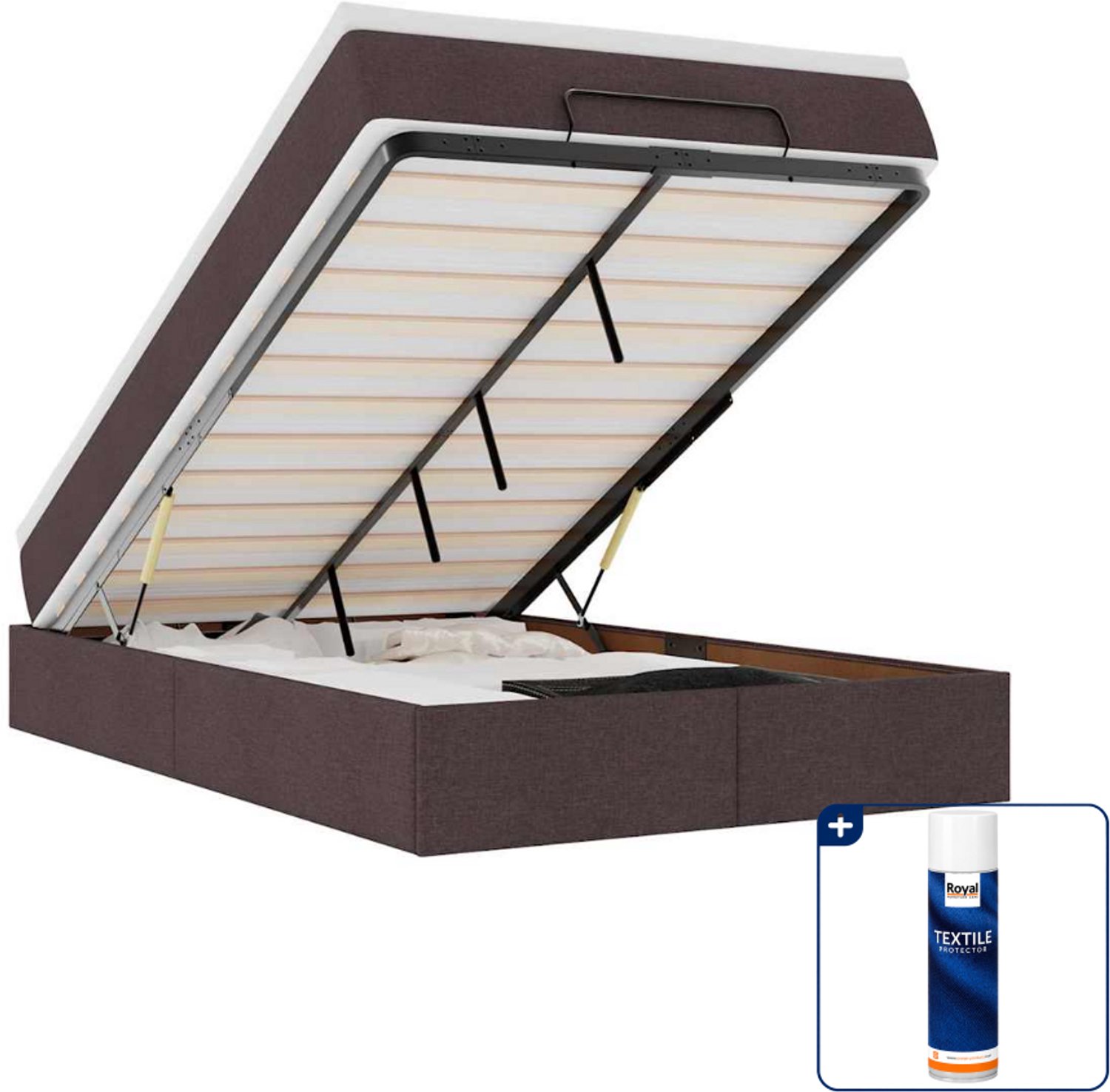 vidaXL ottoman bed met matras - 120 x 190 cm - stof - donkerbruin - Inclusief textielbeschermer 500 ml