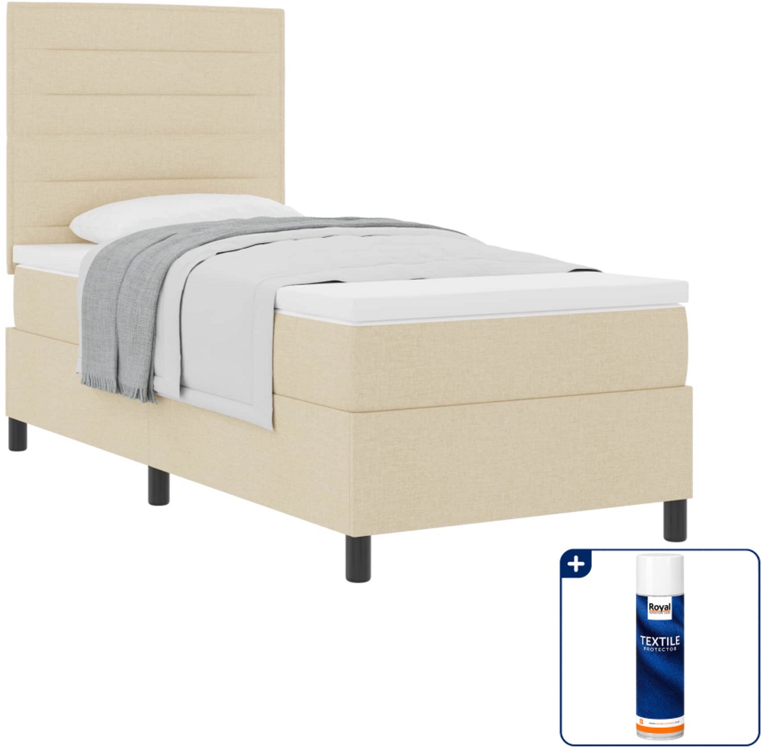 vidaXL boxspringbed met matras - 100 x 200 cm - stof - crème - Inclusief textielbeschermer 500 ml