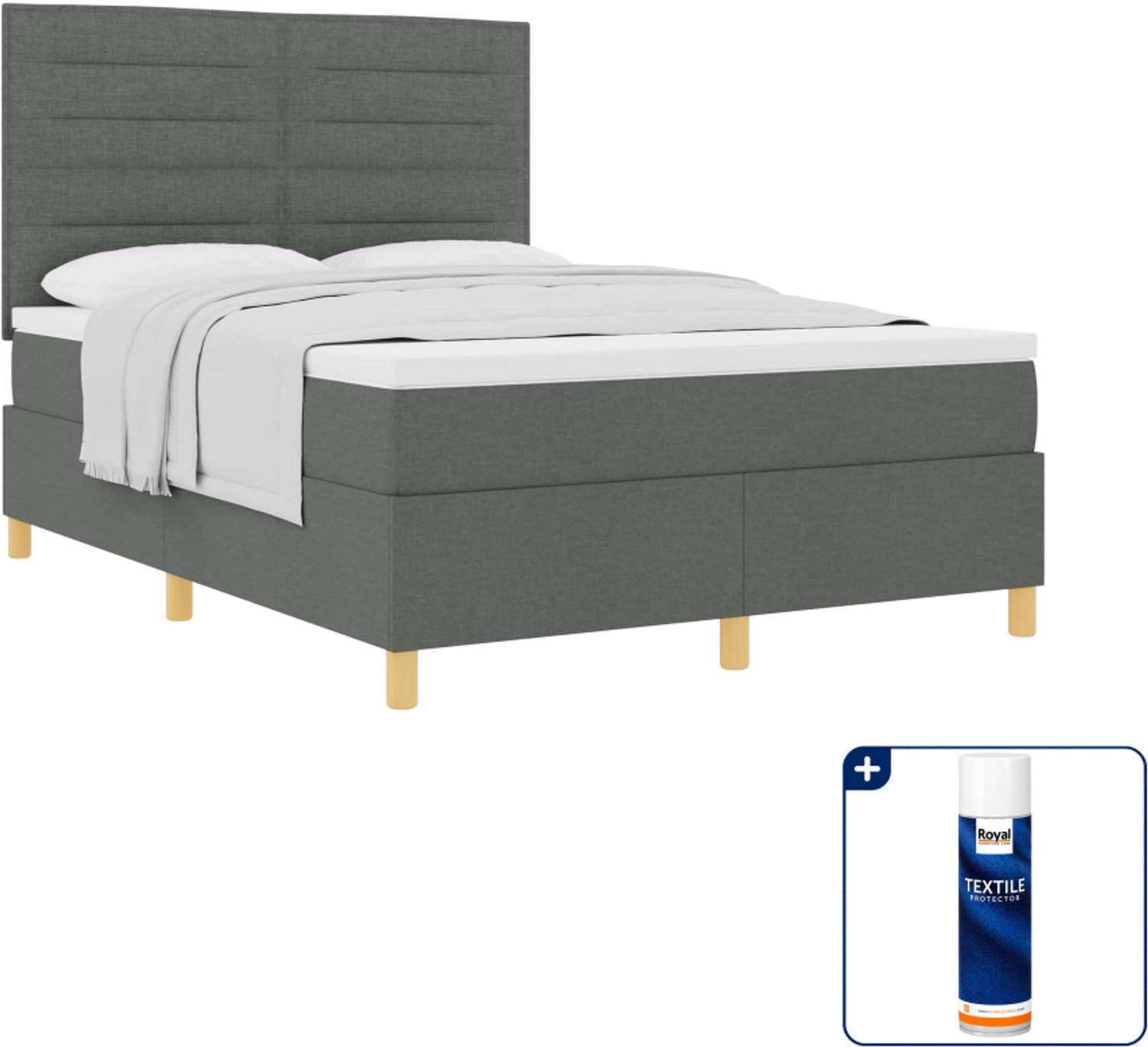 vidaXL Boxspringbed met matras - 140 x 190 cm - stof - donkergrijs - Inclusief textielbeschermer 500 ml Leigrijs