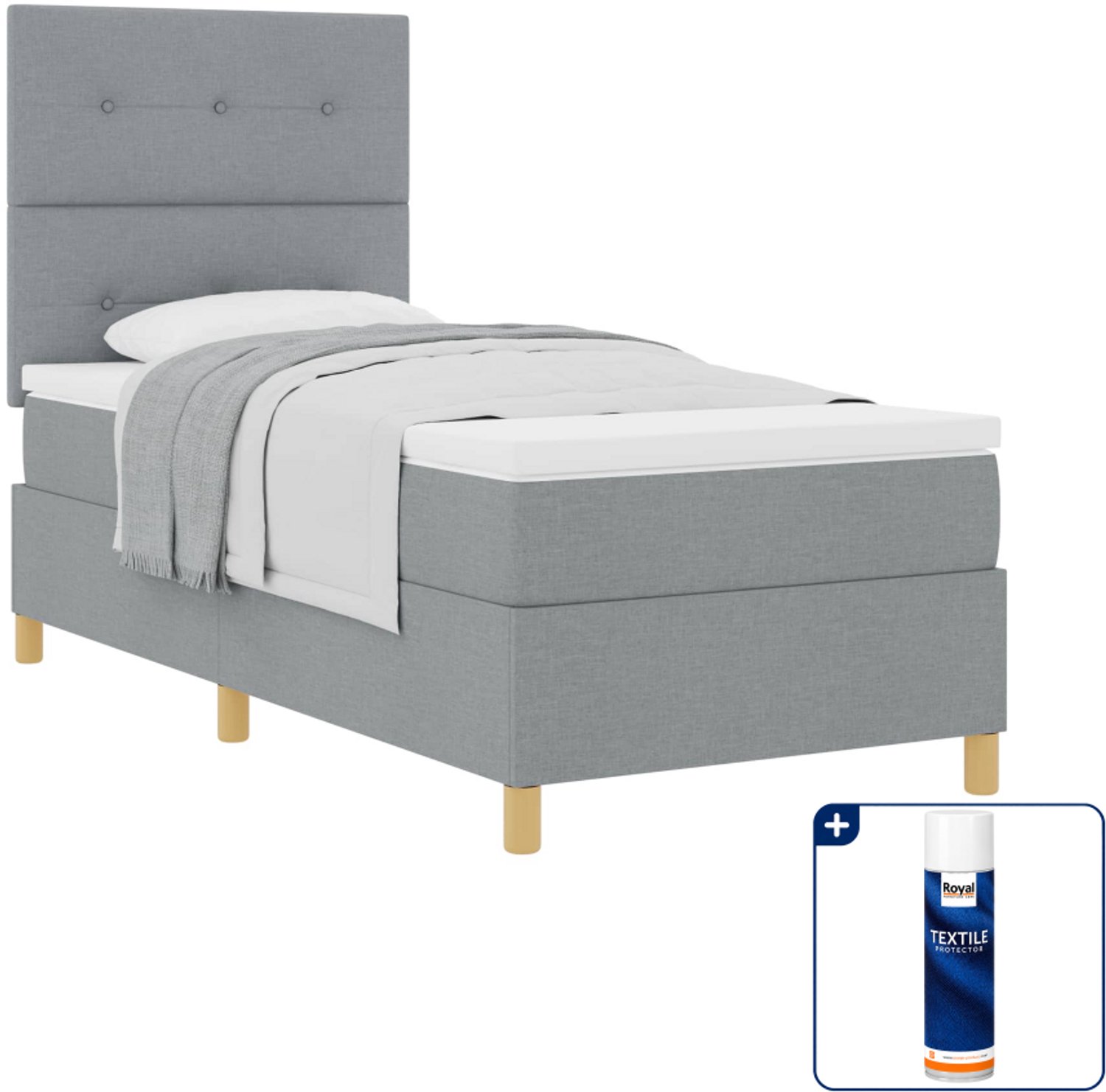 vidaXL boxspringbed - 100 x 200 cm - stof - lichtgrijs - Inclusief textielbeschermer 500 ml