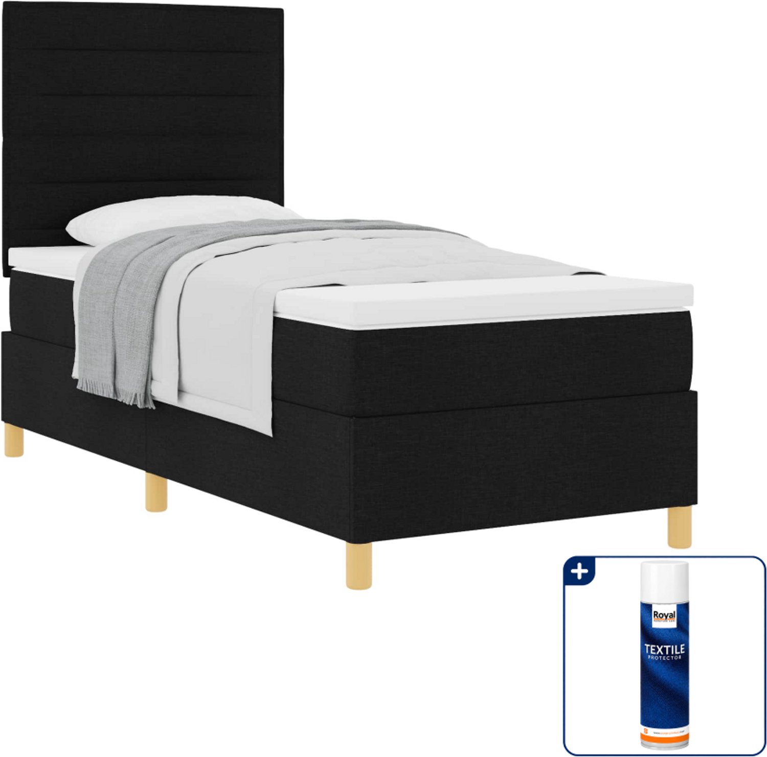 vidaXL boxspringbed met matras - 80 x 200 cm - stof - zwart - Inclusief textielbeschermer 500 ml