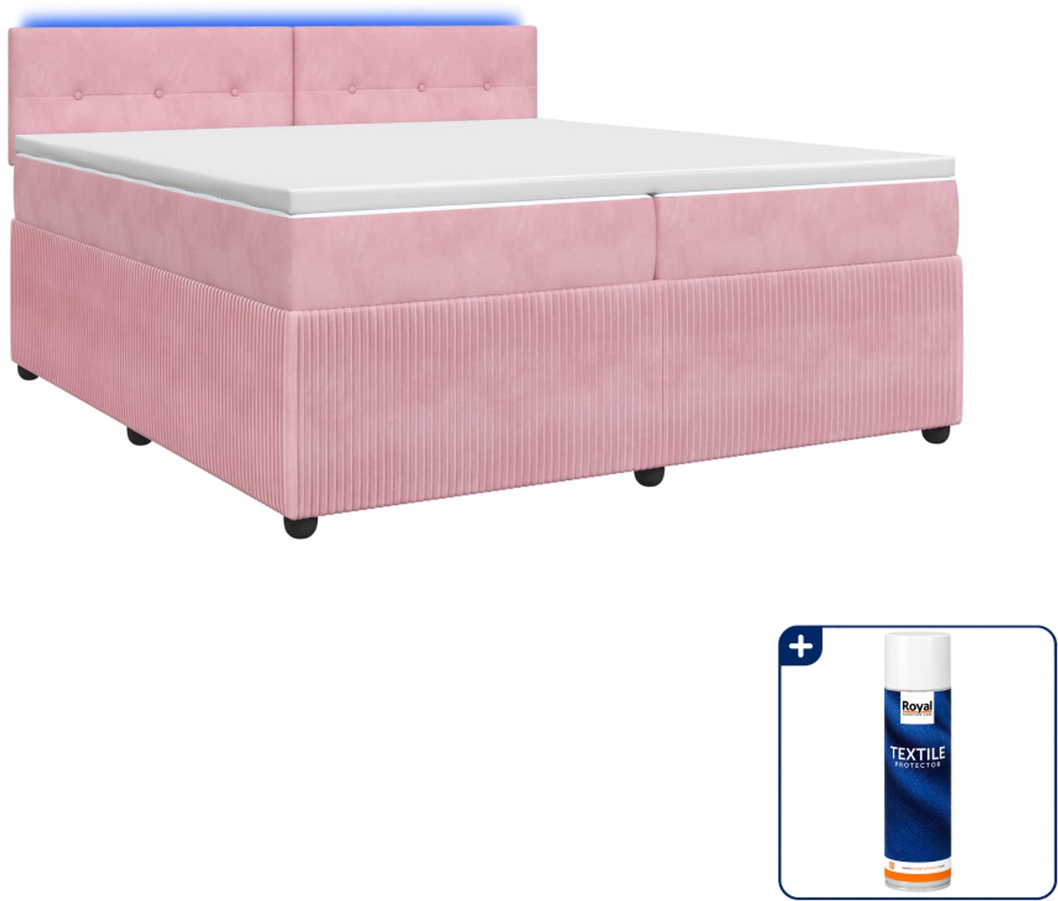 vidaXL Boxspringbed met matras - 200 x 200 cm - fluweel - roze - Inclusief textielbeschermer 500 ml
