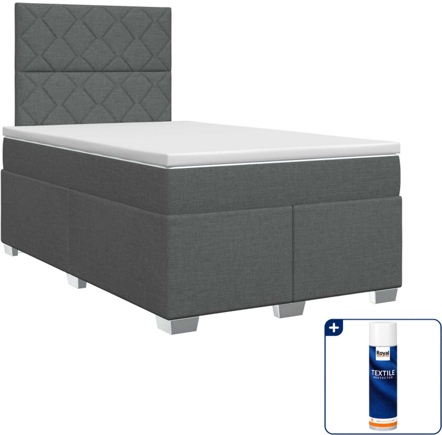 vidaXL boxspringbed met matras - 120 x 200 cm - donkergrijs - Inclusief textielbeschermer 500 ml Donker Grijn