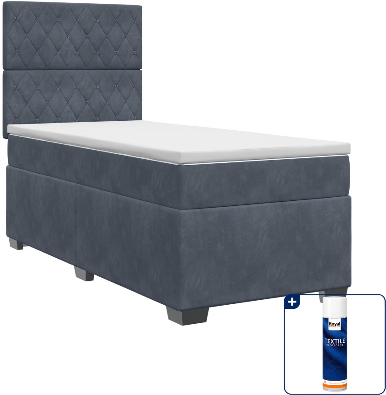 vidaXL boxspringbed met matras - 90 x 190 cm - donkergrijs - Inclusief textielbeschermer 500 ml Donker Grijn