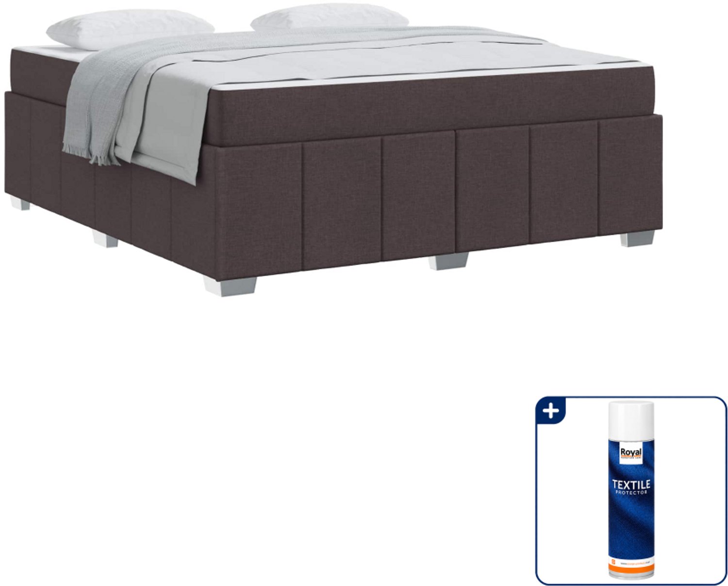 vidaXL Boxspring Kingsize - 180 x 200 cm - stof - donkerbruin - Inclusief textielbeschermer 500 ml Grijs
