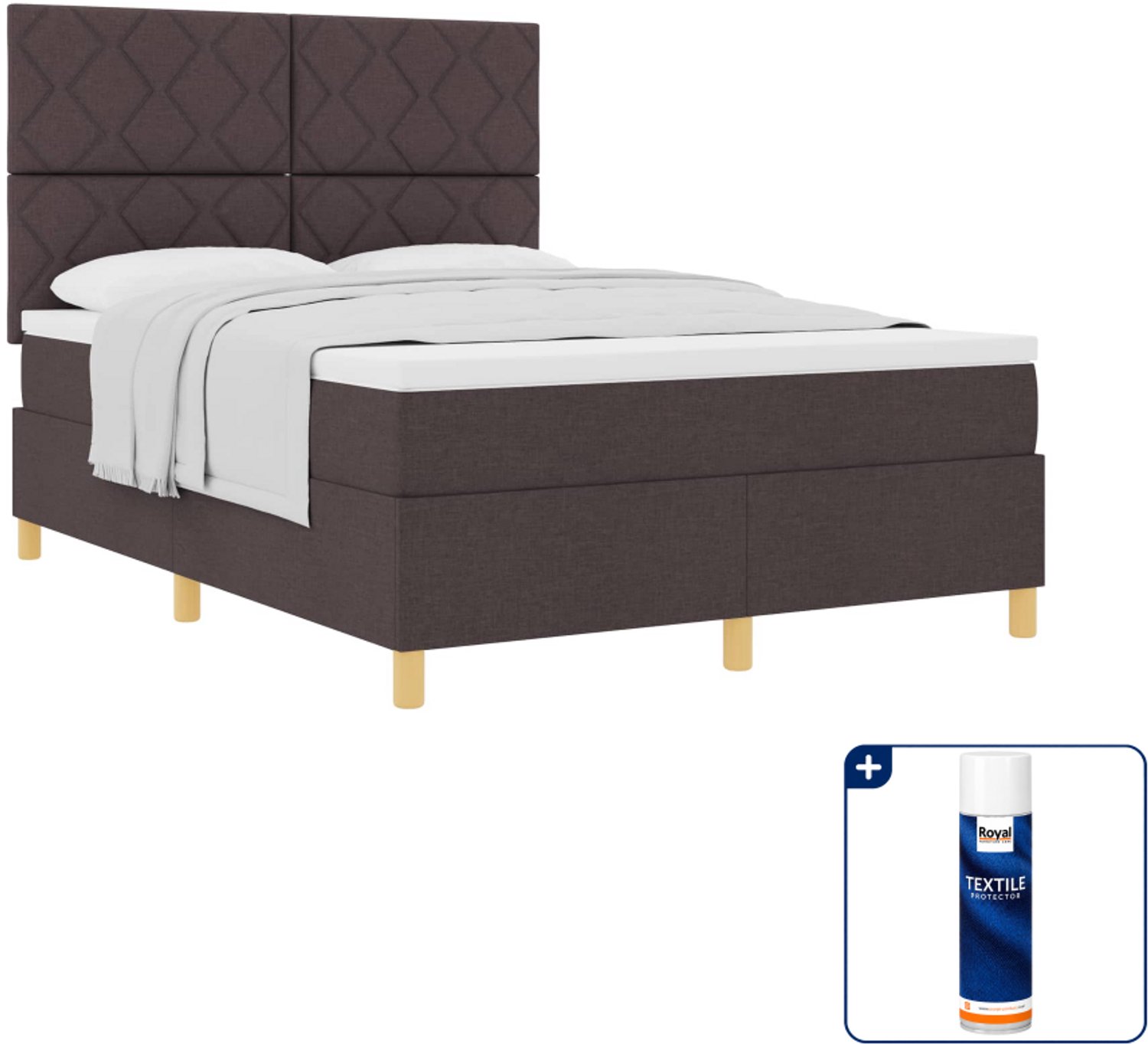 vidaXL Queensize boxspringbed - 160 x 200 cm - stof - donkerbruin - Inclusief textielbeschermer 500 ml Lichtgrijs