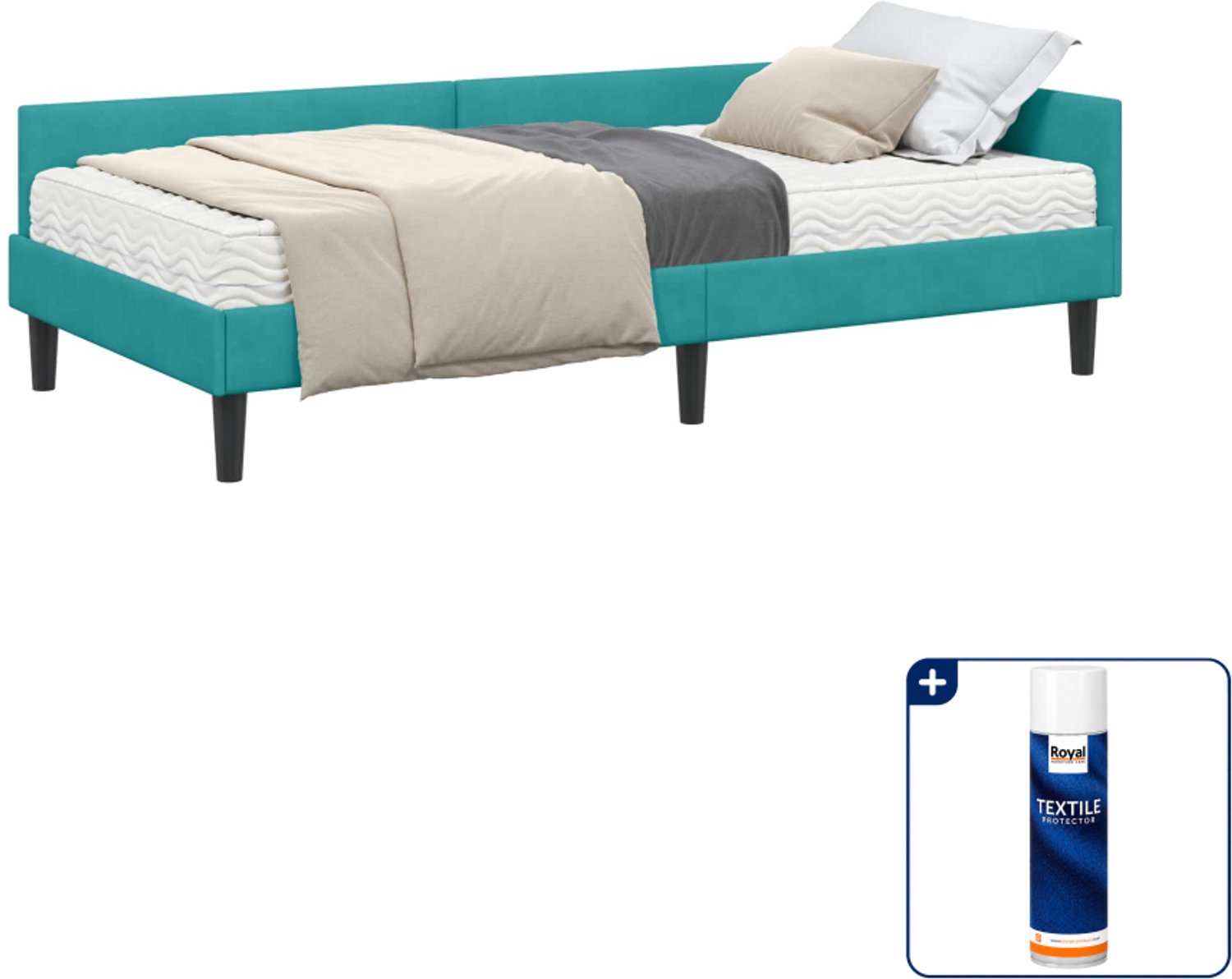 vidaXL hoekbedframe met matras - 80 x 200 cm - fluweel - turquoise - Inclusief textielbeschermer 500 ml