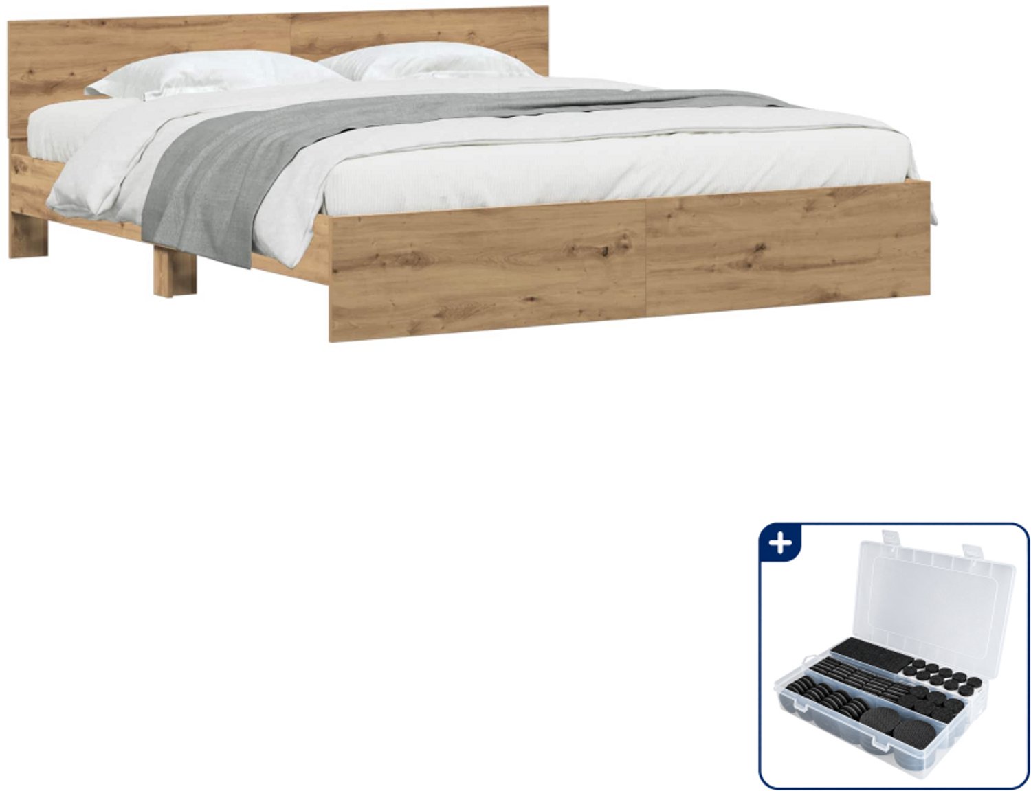 vidaXL Bedframe - Kingsize - 180 x 200 cm - artisanaal eiken - Inclusief antikrasvilt 177-delig Crème