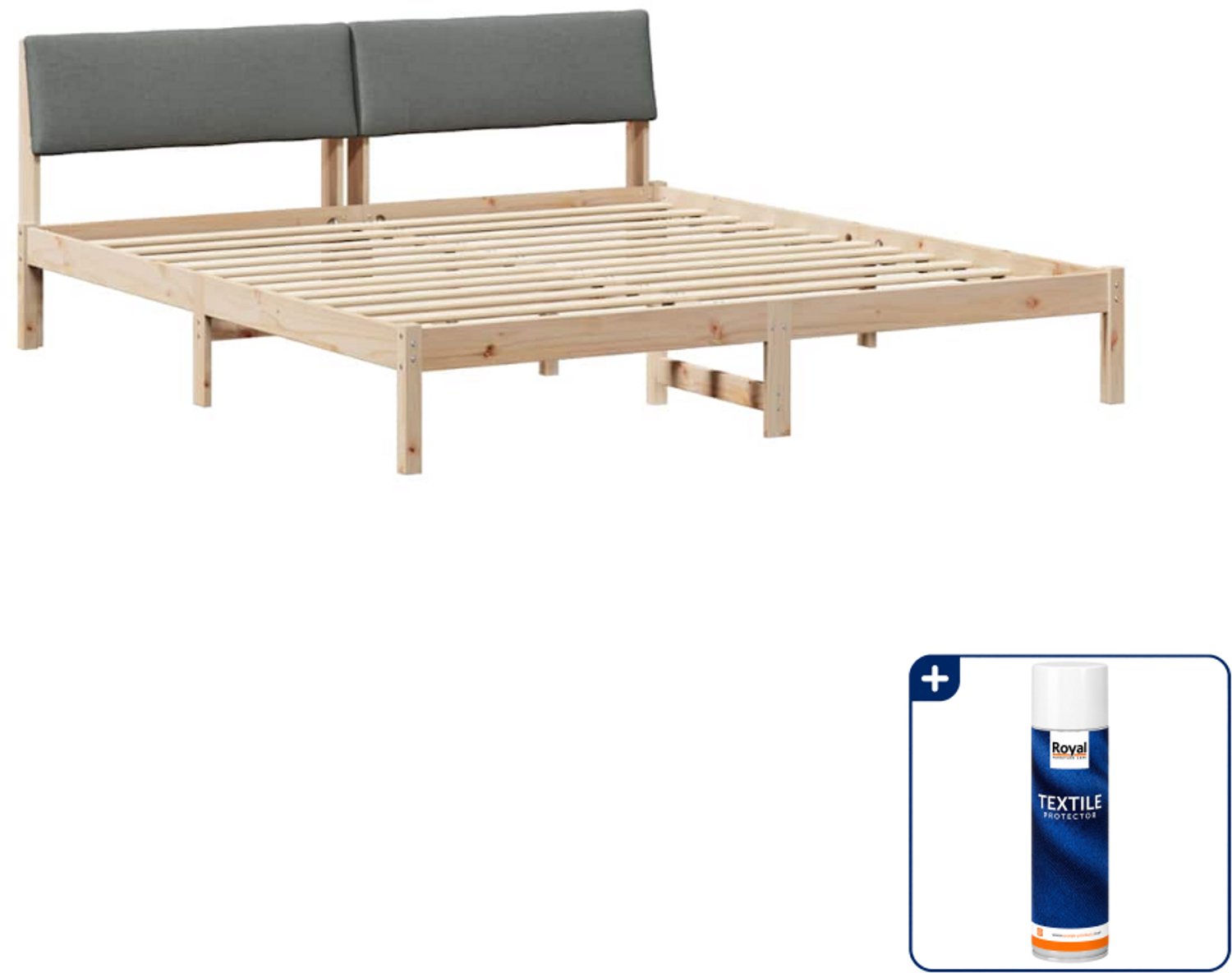 vidaXL bedframe - 200 x 200 cm - massief grenenhout - bruin/donkergrijs - Inclusief textielbeschermer 500 ml