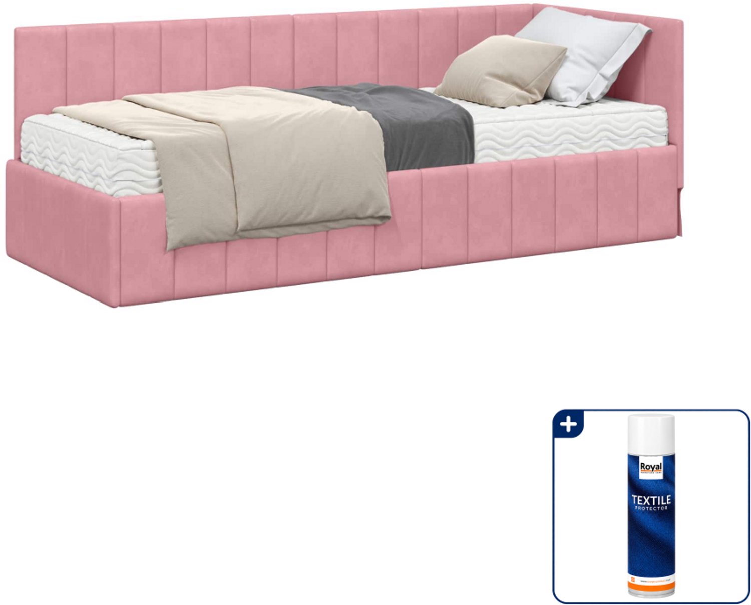 vidaXL hoekbedframe met matras - 80 x 200 cm - fluweel - roze - Inclusief textielbeschermer 500 ml Lichtgrijs