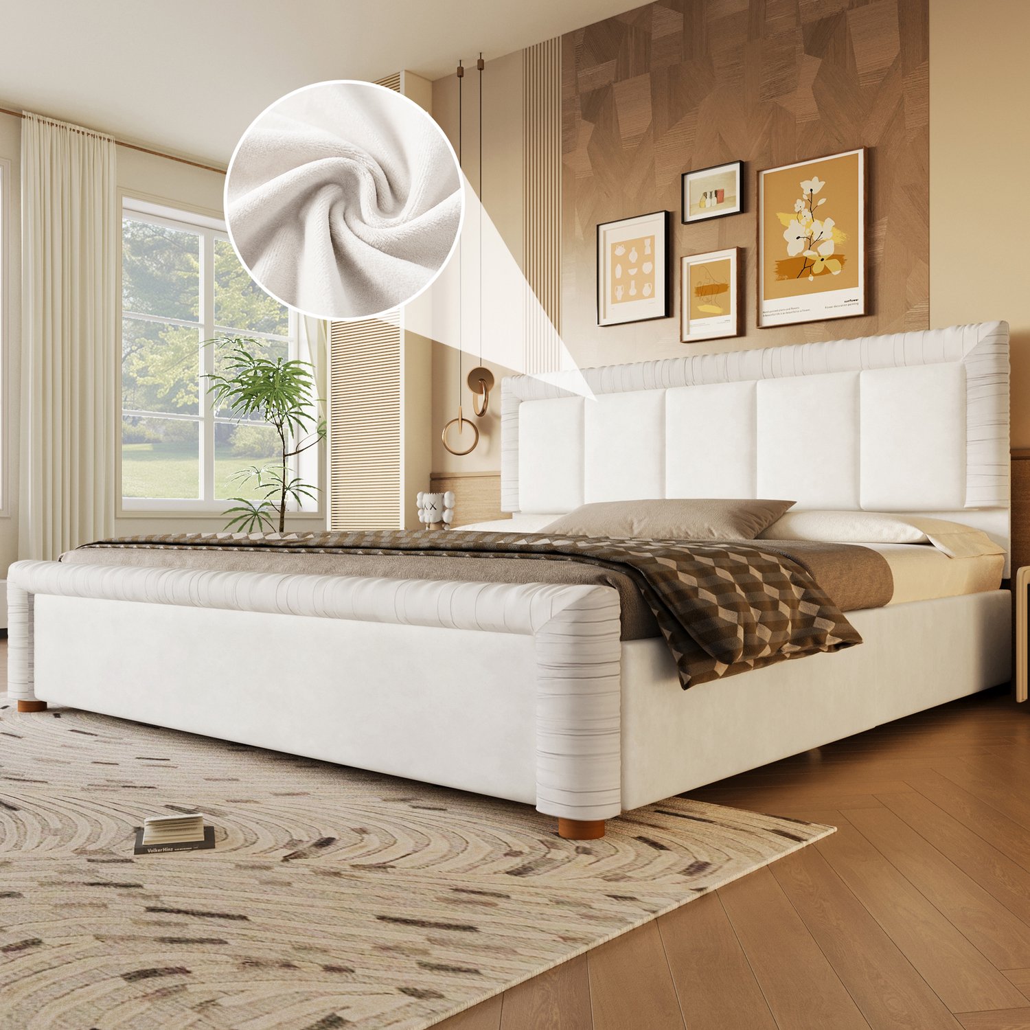 Clruro Tweepersoonsbed - 180x200 cm - met 2 Lades - Gestoffeerd - Velvet - Beige