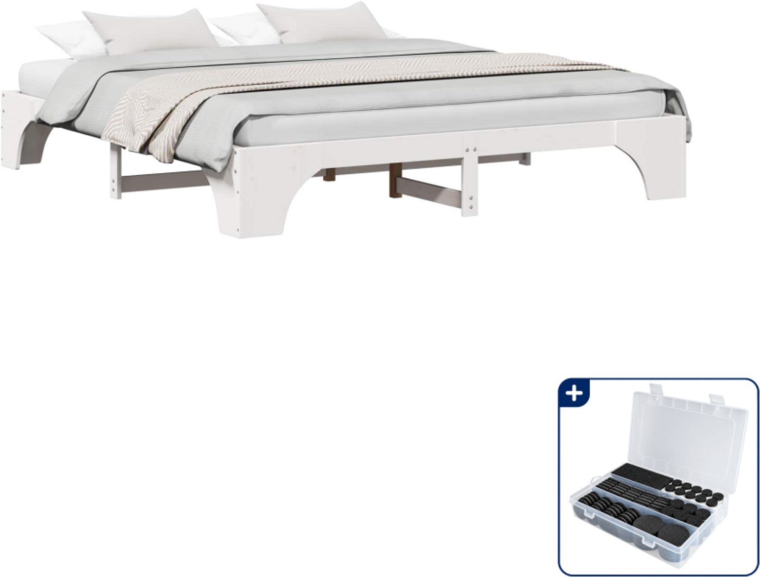 vidaXL Bedframe - Kingsize - 180 x 200 cm - massief grenenhout - wit - Inclusief antikrasvilt 177-delig