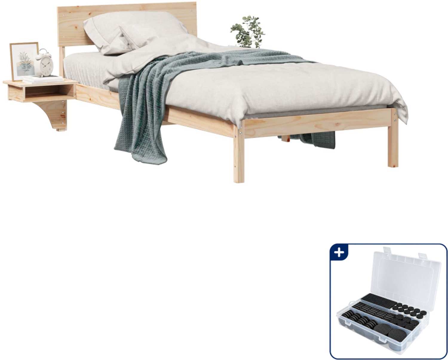 vidaXL bedframe - 80 x 200 cm - massief grenenhout - bruin - Inclusief antikrasvilt 177-delig