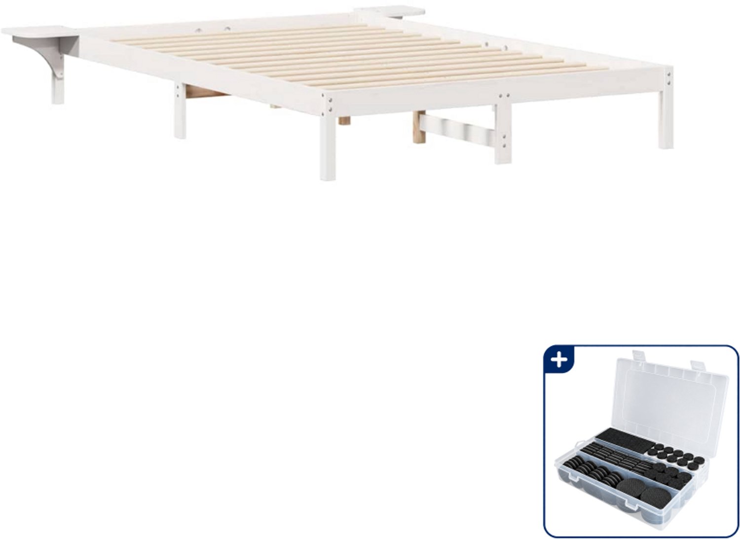 vidaXL bedframe met zijtafels - Queensize - 160 x 220 cm - wit - Inclusief antikrasvilt 177-delig