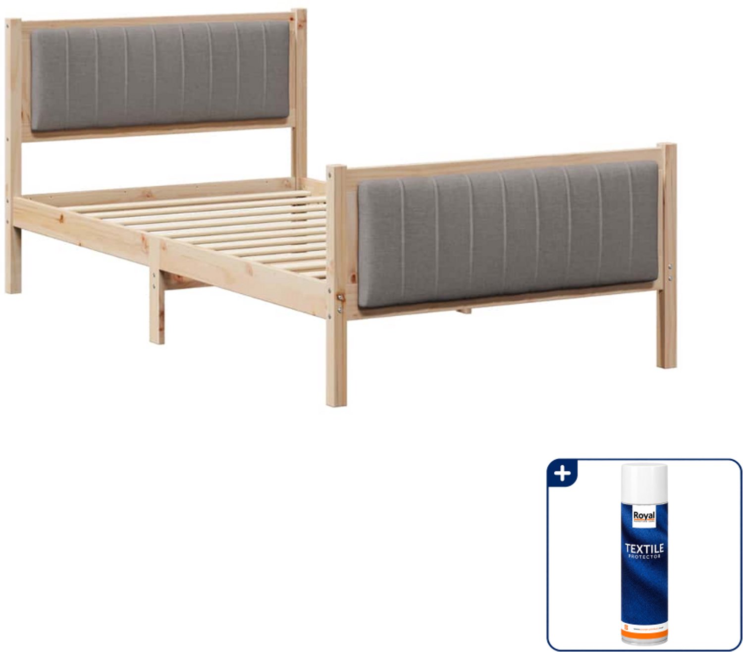 vidaXL bedframe - 100 x 200 cm - massief grenenhout - bruin en taupe - Inclusief textielbeschermer 500 ml