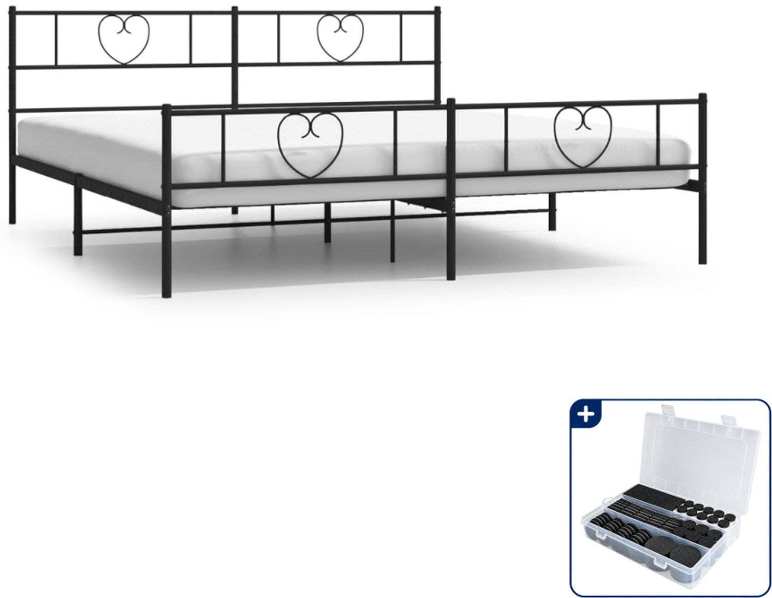 vidaXL bedframe Kingsize - 180 x 200 cm - staal - zwart - Inclusief antikrasvilt 177-delig
