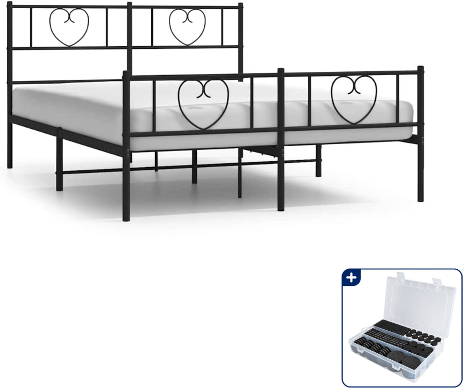 vidaXL Bedframe - 150 x 200 cm - metaal - zwart - Inclusief antikrasvilt 177-delig