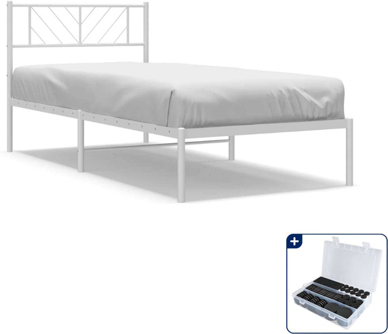 vidaXL bedframe met hoofdbord - 90 x 200 cm - metaal - wit - Inclusief antikrasvilt 177-delig
