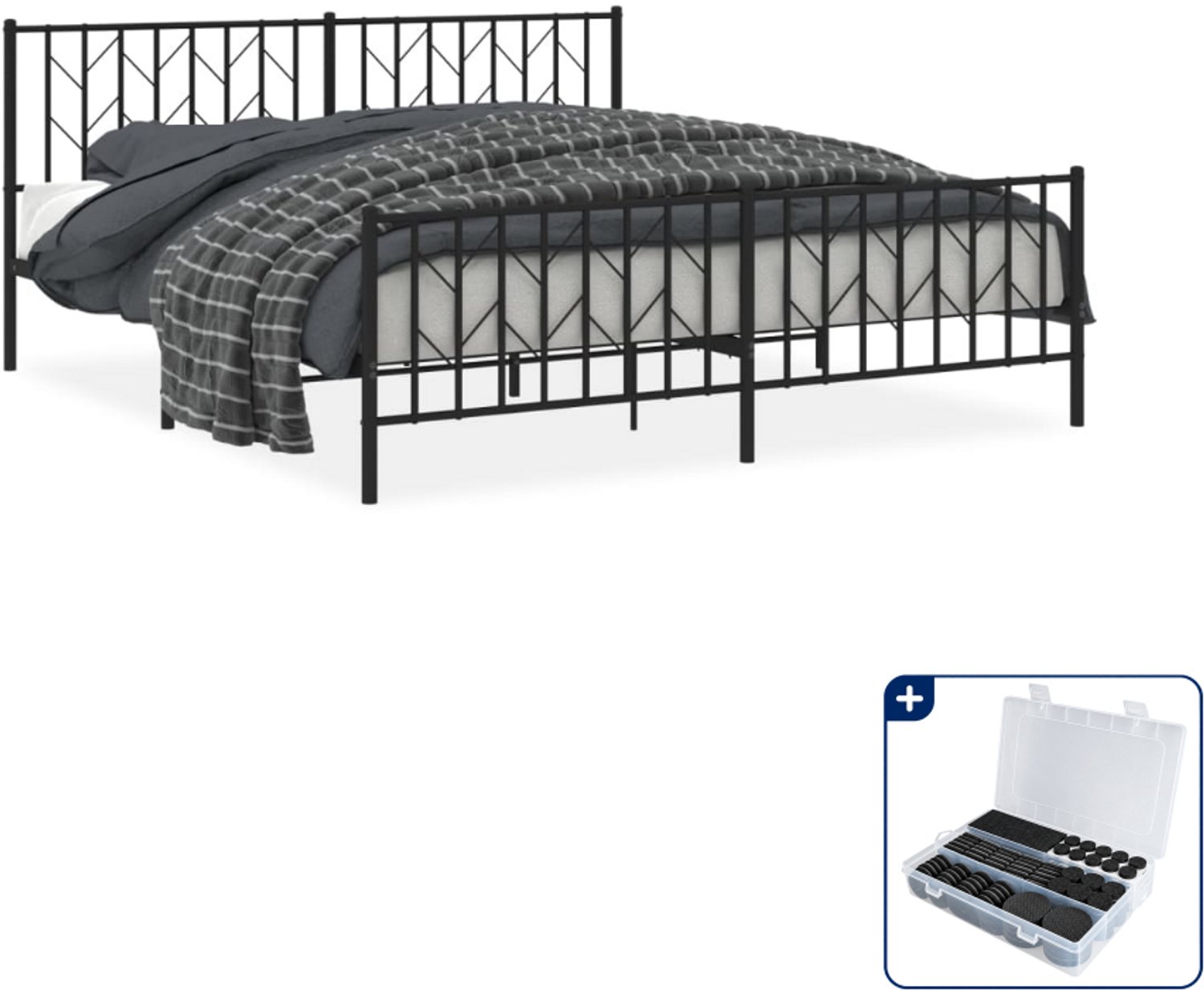 vidaXL Bedframe - 183 x 213 cm - metaal - zwart - Inclusief antikrasvilt 177-delig