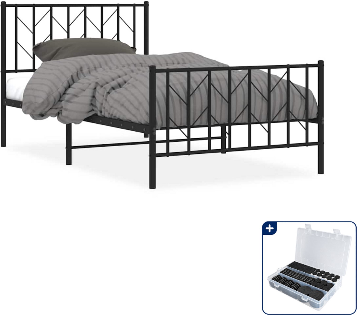 vidaXL bedframe - 100 x 200 cm - staal - zwart - Inclusief antikrasvilt 177-delig