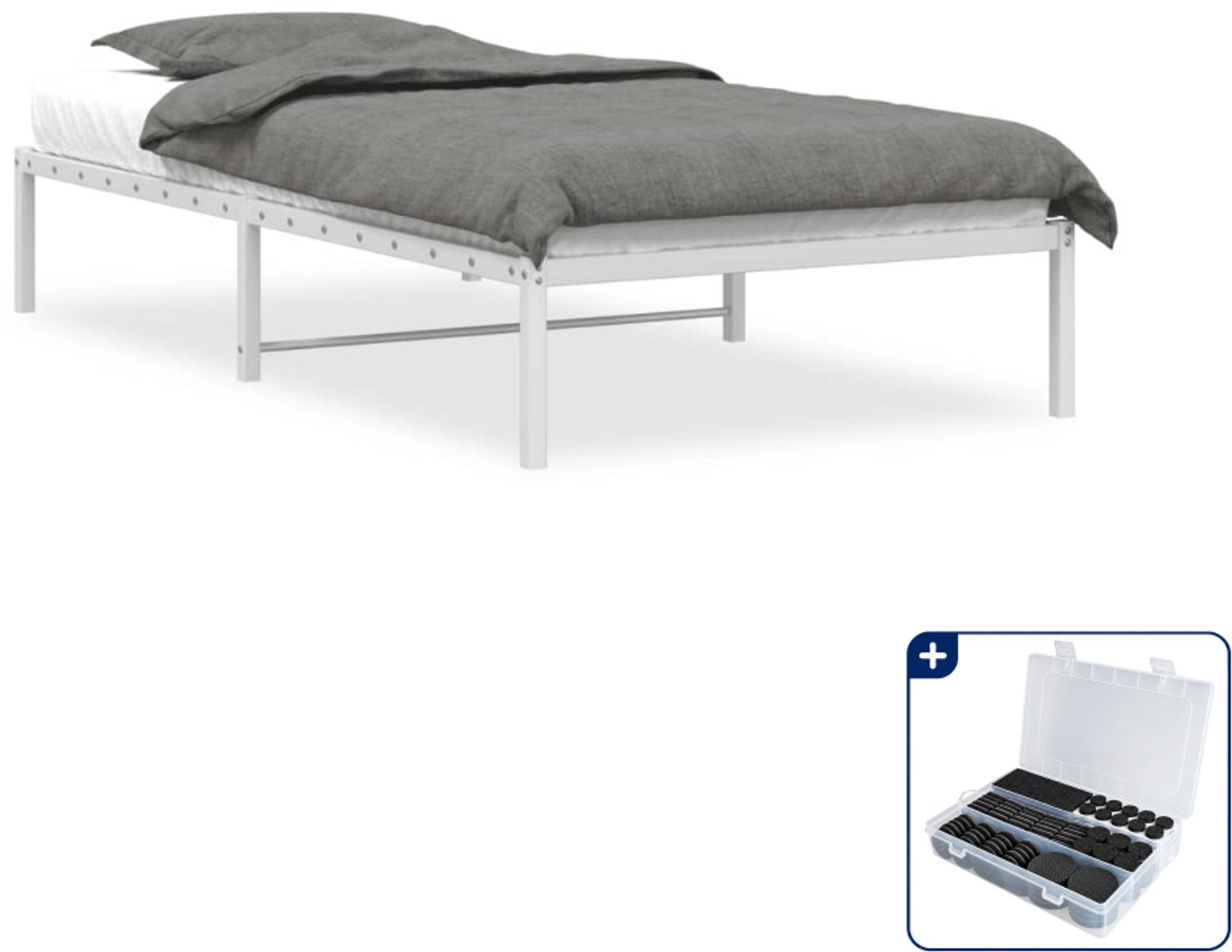 vidaXL bedframe - 107 x 203 cm - staal - wit - Inclusief antikrasvilt 177-delig