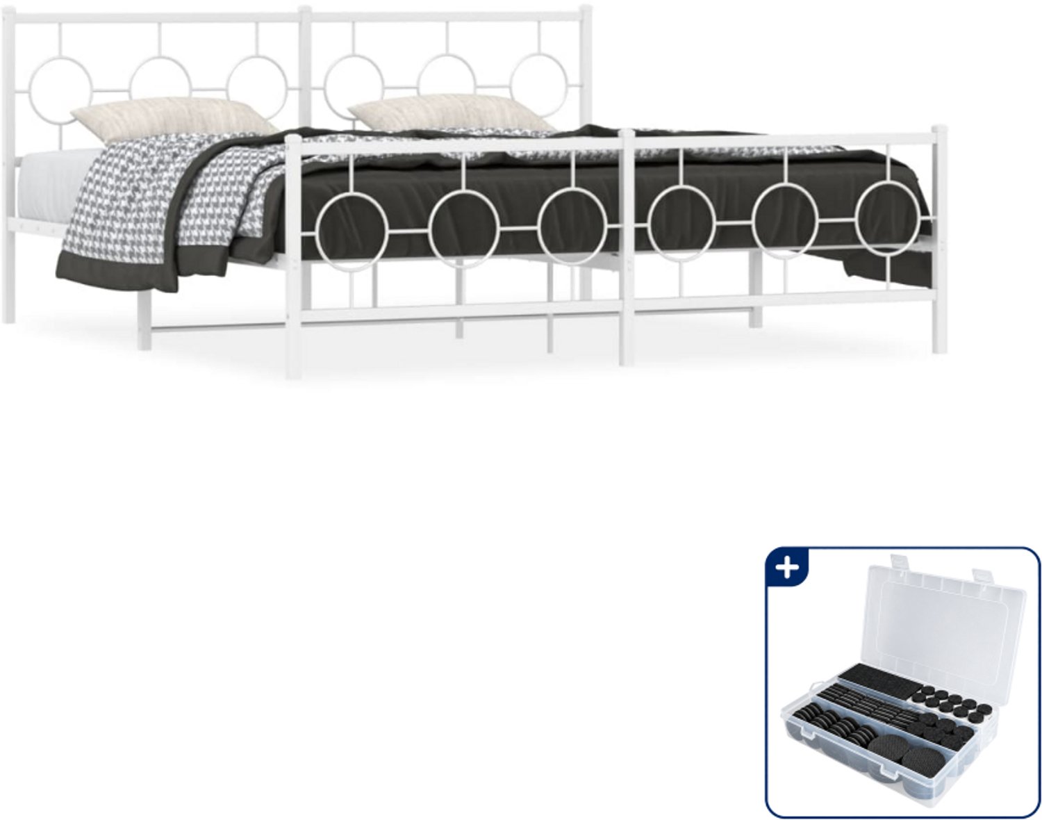 vidaXL Bedframe - 183 x 213 cm - staal - wit - Inclusief antikrasvilt 177-delig