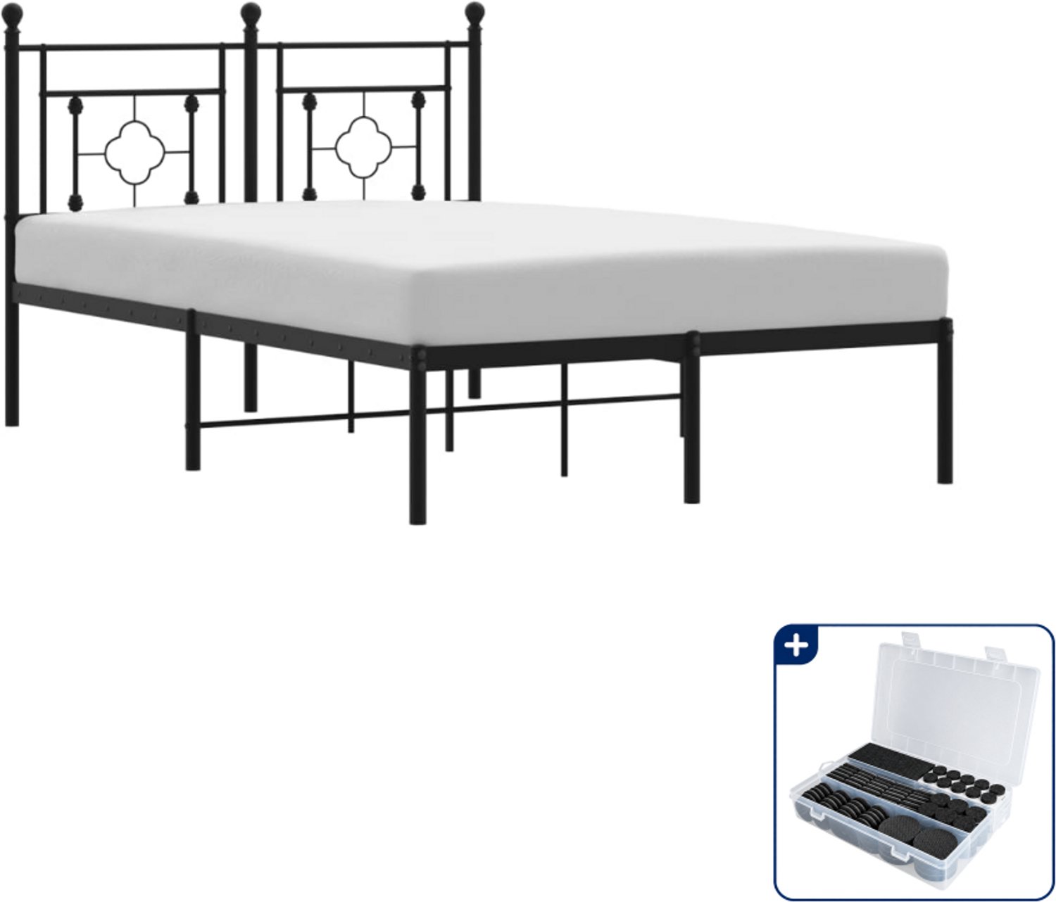 vidaXL bedframe met hoofdbord - 120 x 190 cm - staal - zwart - Inclusief antikrasvilt 177-delig