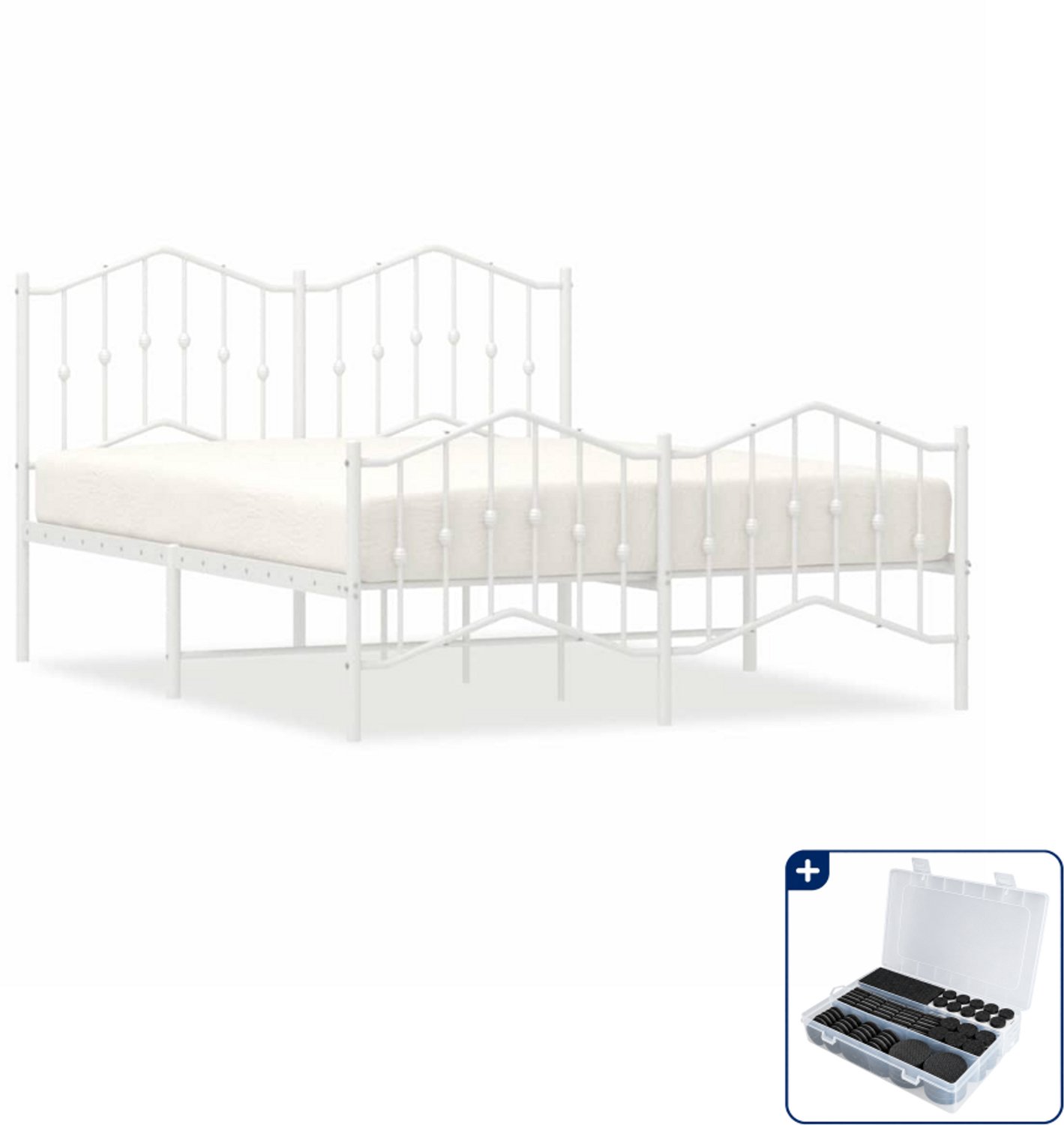 vidaXL bedframe - 135 x 190 cm - metaal - wit - Inclusief antikrasvilt 177-delig