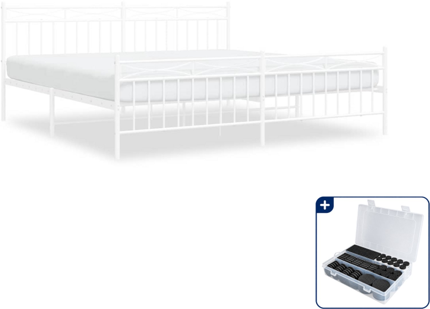 vidaXL Bedframe - 193 x 203 cm - staal - wit - Inclusief antikrasvilt 177-delig