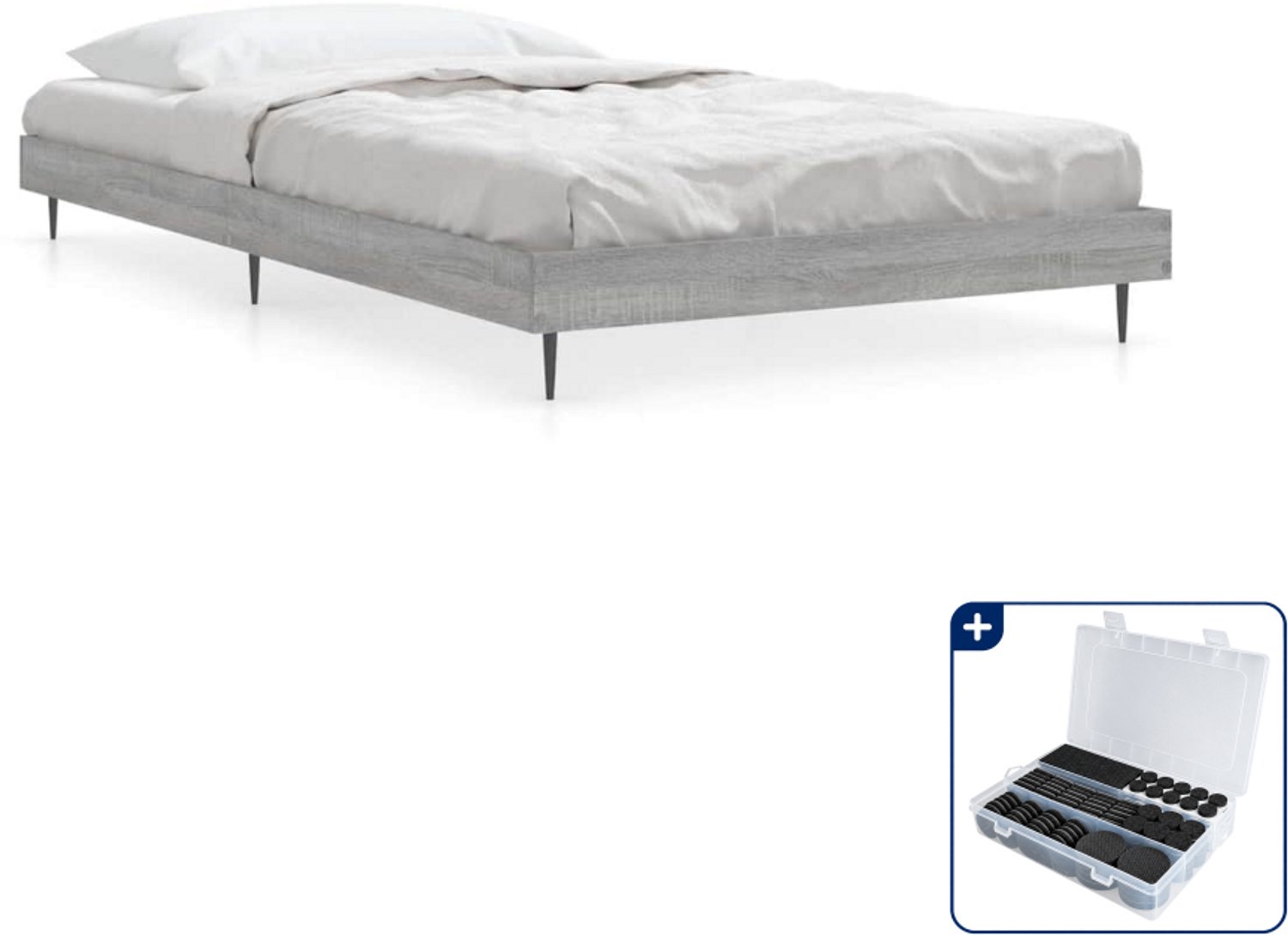 vidaXL bedframe - 90 x 200 cm - bewerkt hout - grijs sonoma - Inclusief antikrasvilt 177-delig