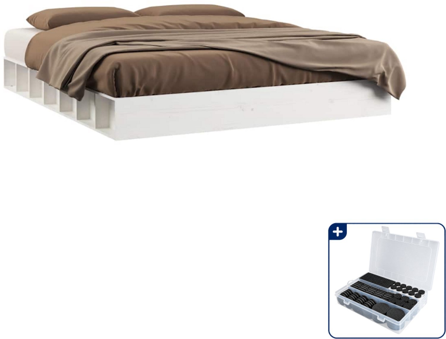 vidaXL bedframe Small double 140 x 200 cm - wit - Inclusief antikrasvilt 177-delig