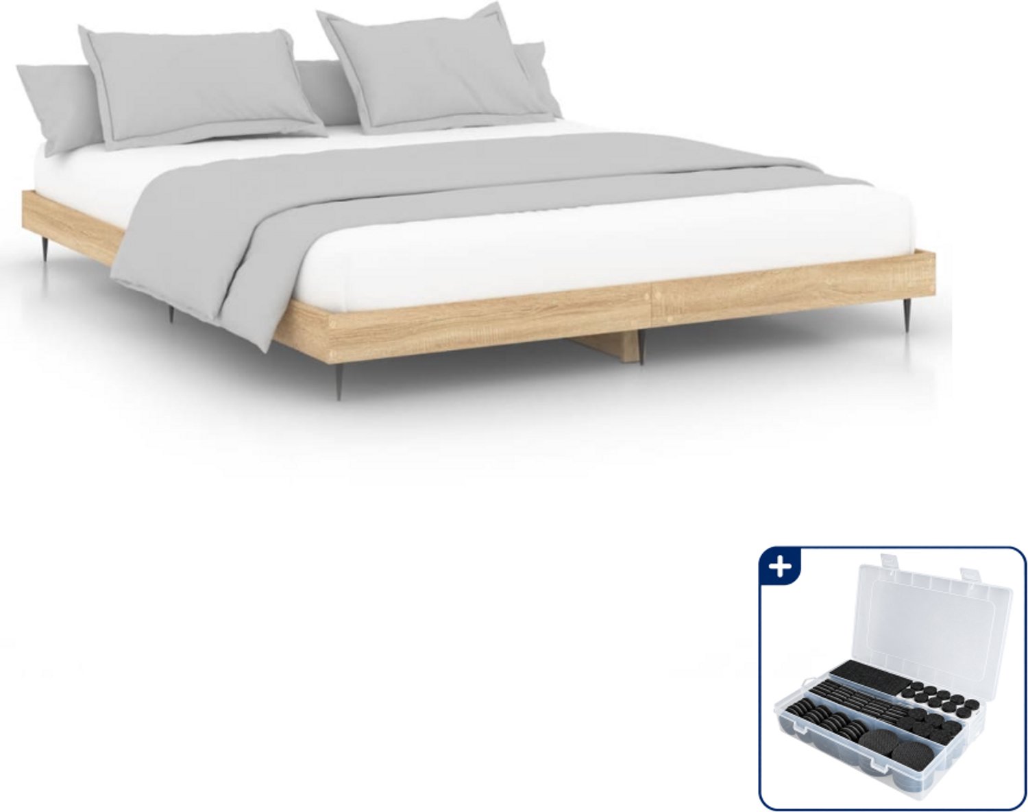 vidaXL bedframe - 120 x 200 cm - bewerkt hout - sonoma eiken - Inclusief antikrasvilt 177-delig Bruin