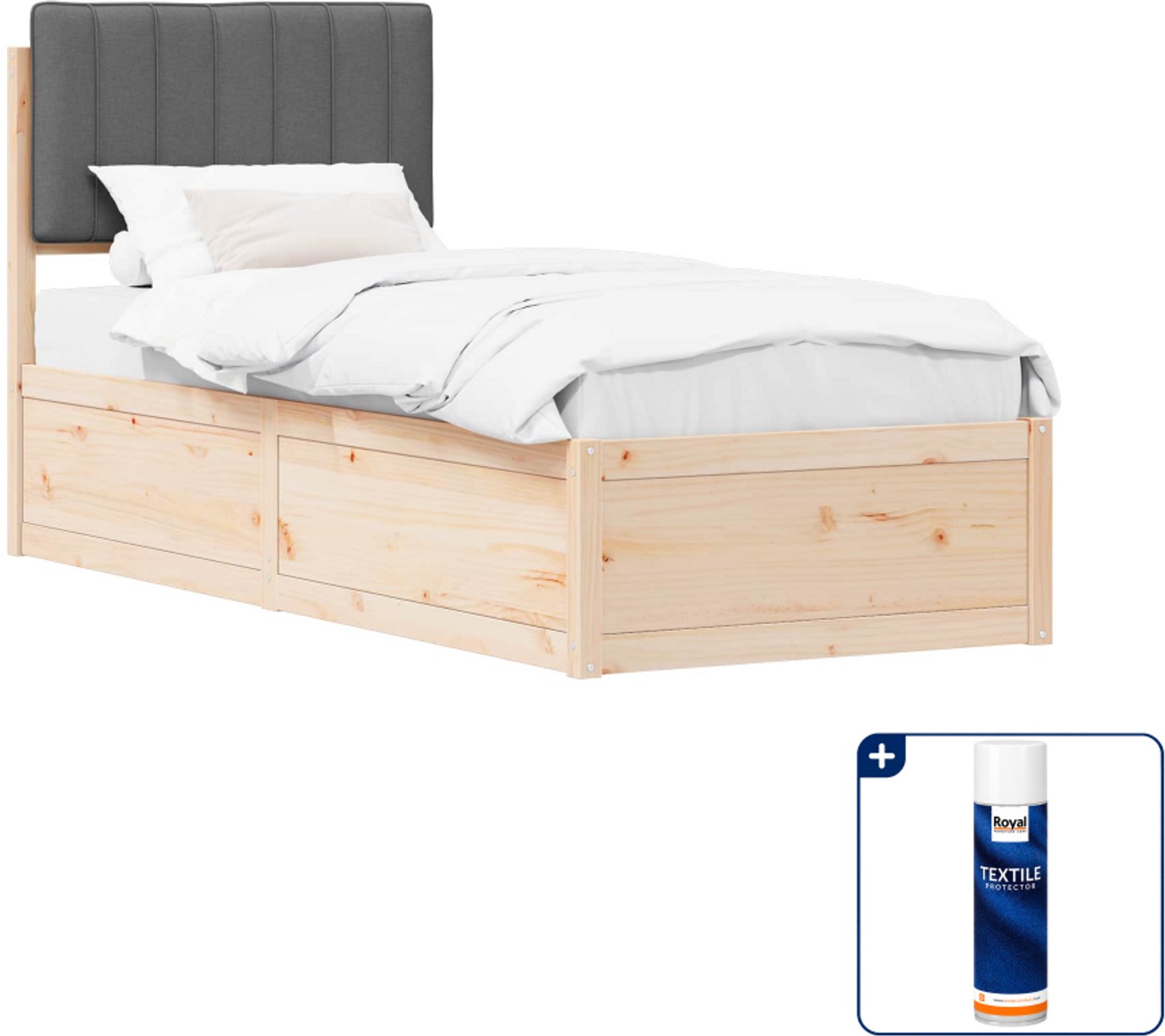 vidaXL bedframe - 75 x 190 cm - donkergrijs - Inclusief textielbeschermer 500 ml
