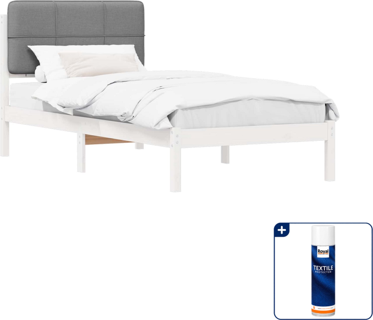 vidaXL Bedframe - 75 x 190 cm - massief grenenhout - lichtgrijs - Inclusief textielbeschermer 500 ml