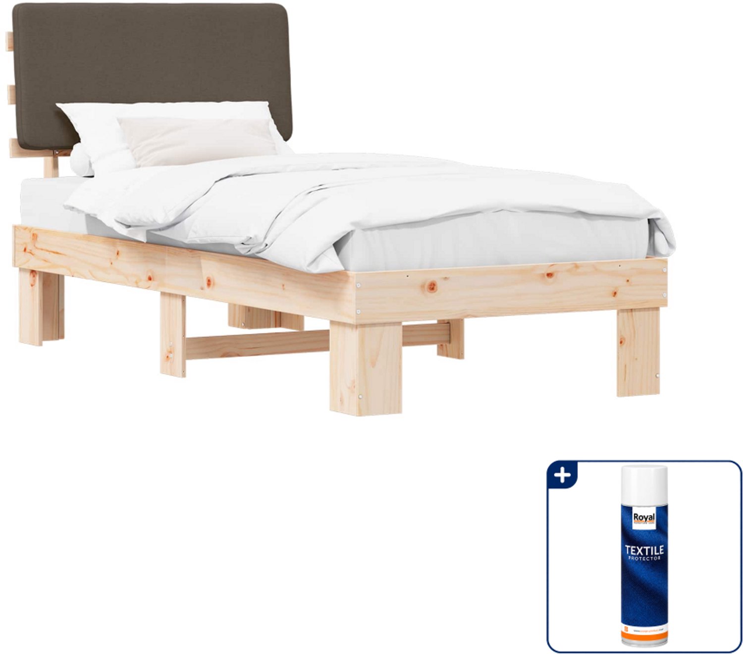 vidaXL bedframe - 90 x 190 cm - massief grenenhout - taupe - Inclusief textielbeschermer 500 ml