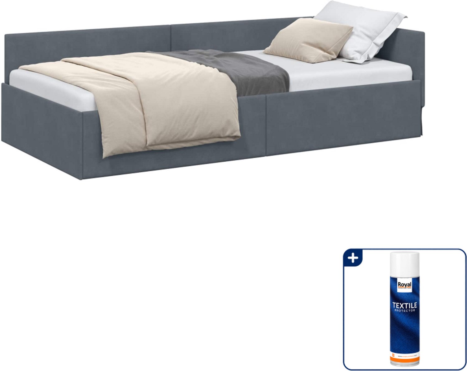 vidaXL hoekbedframe - 100 x 200 cm - fluweel - donkergrijs - Inclusief textielbeschermer 500 ml