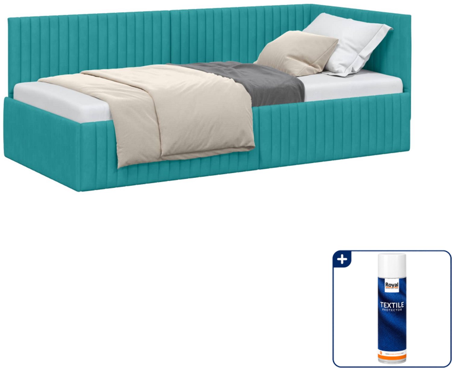 vidaXL hoekbedframe - 90 x 190 cm - fluweel - turquoise - Inclusief textielbeschermer 500 ml