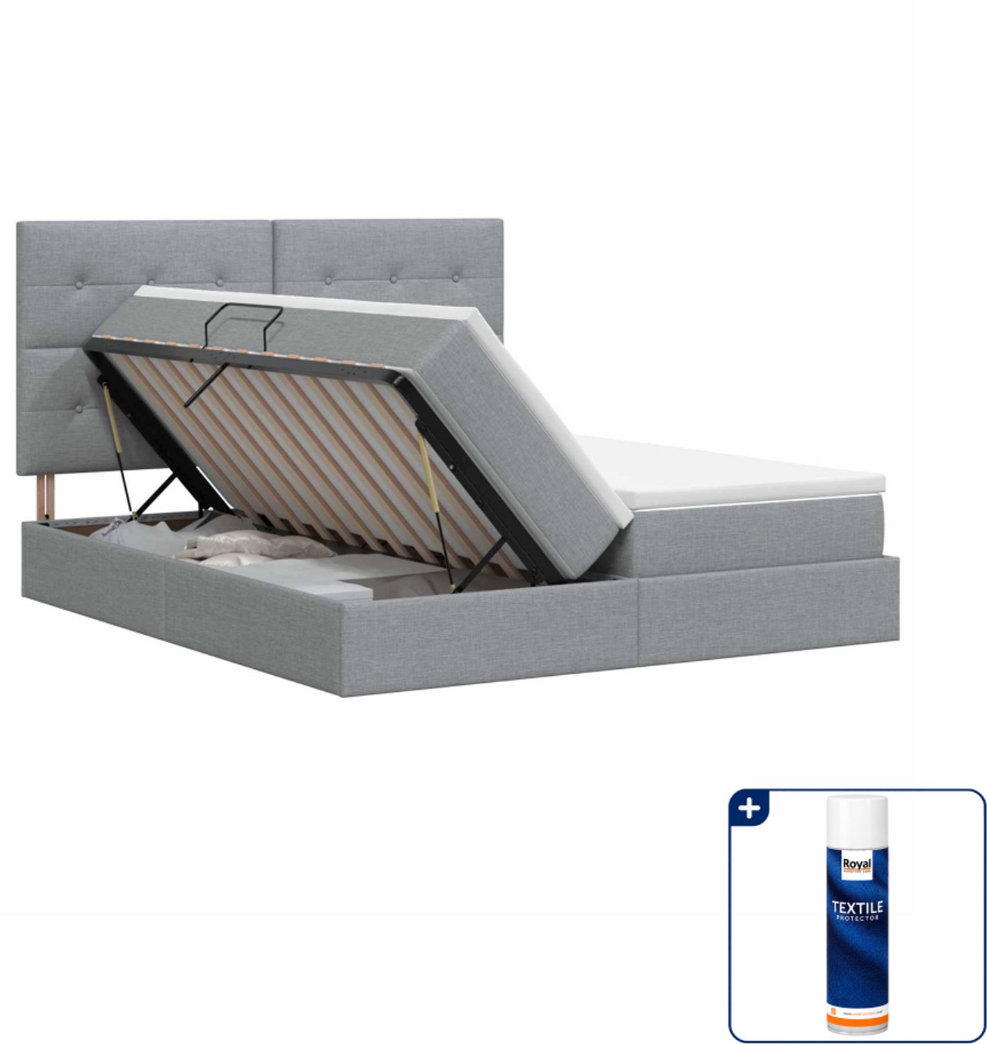 vidaXL opbergbed - Kingsize - 180 x 200 cm - lichtgrijs - Inclusief textielbeschermer 500 ml