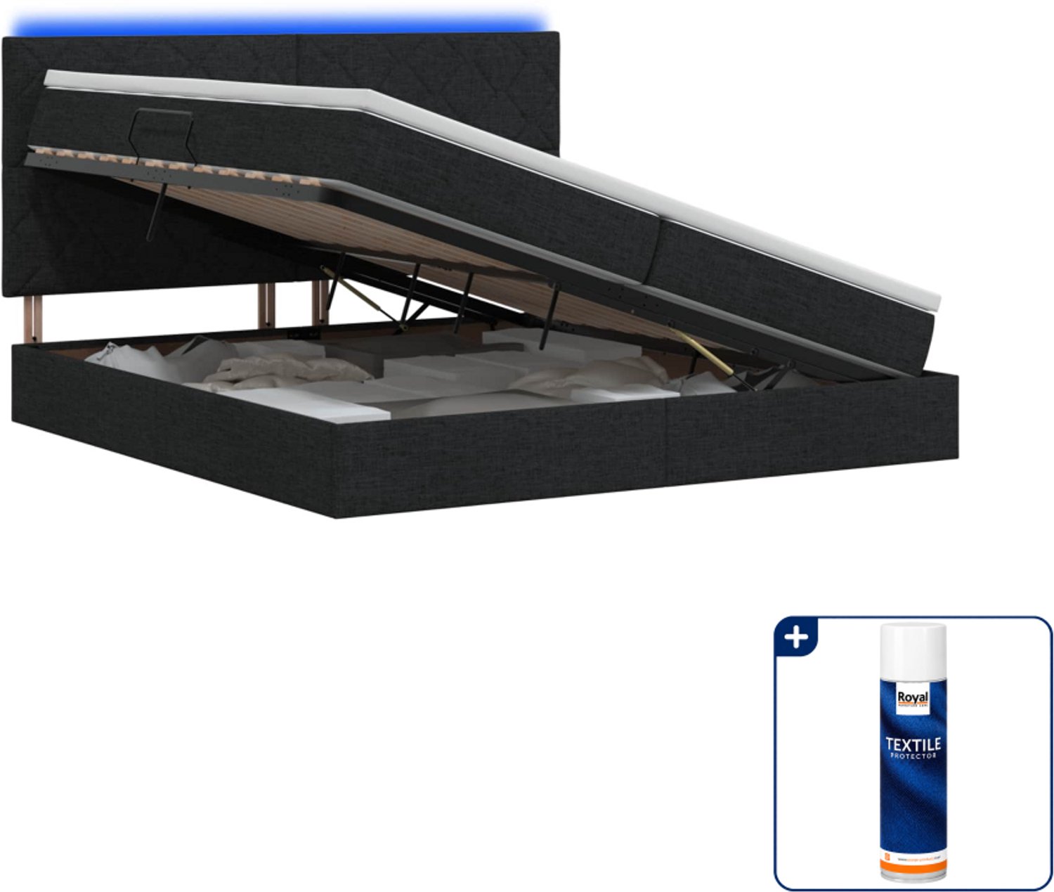 vidaXL led opslagbed met matras - 200 x 200 cm - zwart - Inclusief textielbeschermer 500 ml