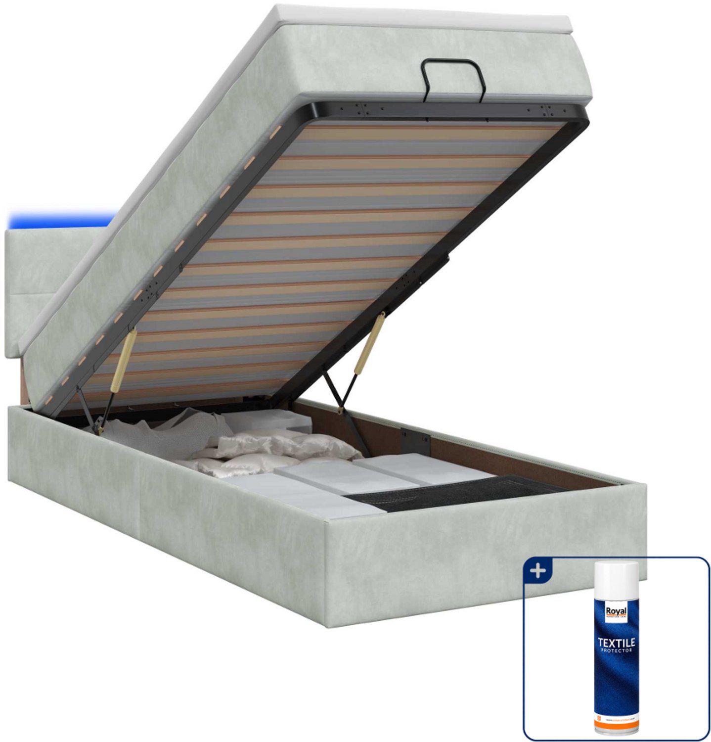 vidaXL ottoman bed met matras en led - 90 x 190 cm - lichtgrijs - Inclusief textielbeschermer 500 ml