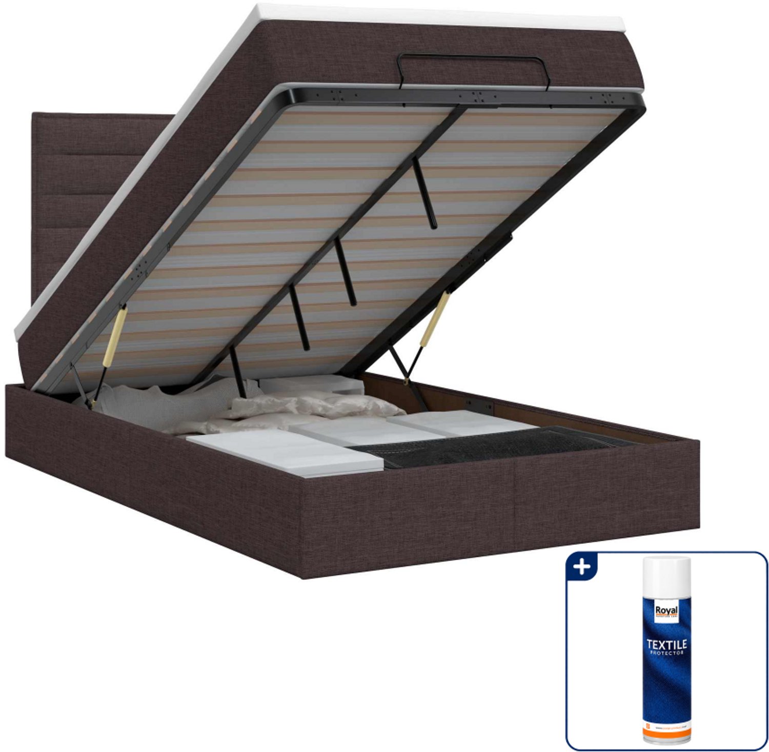 vidaXL ottoman bed met matras - 120 x 190 cm - stof - donkerbruin - Inclusief textielbeschermer 500 ml
